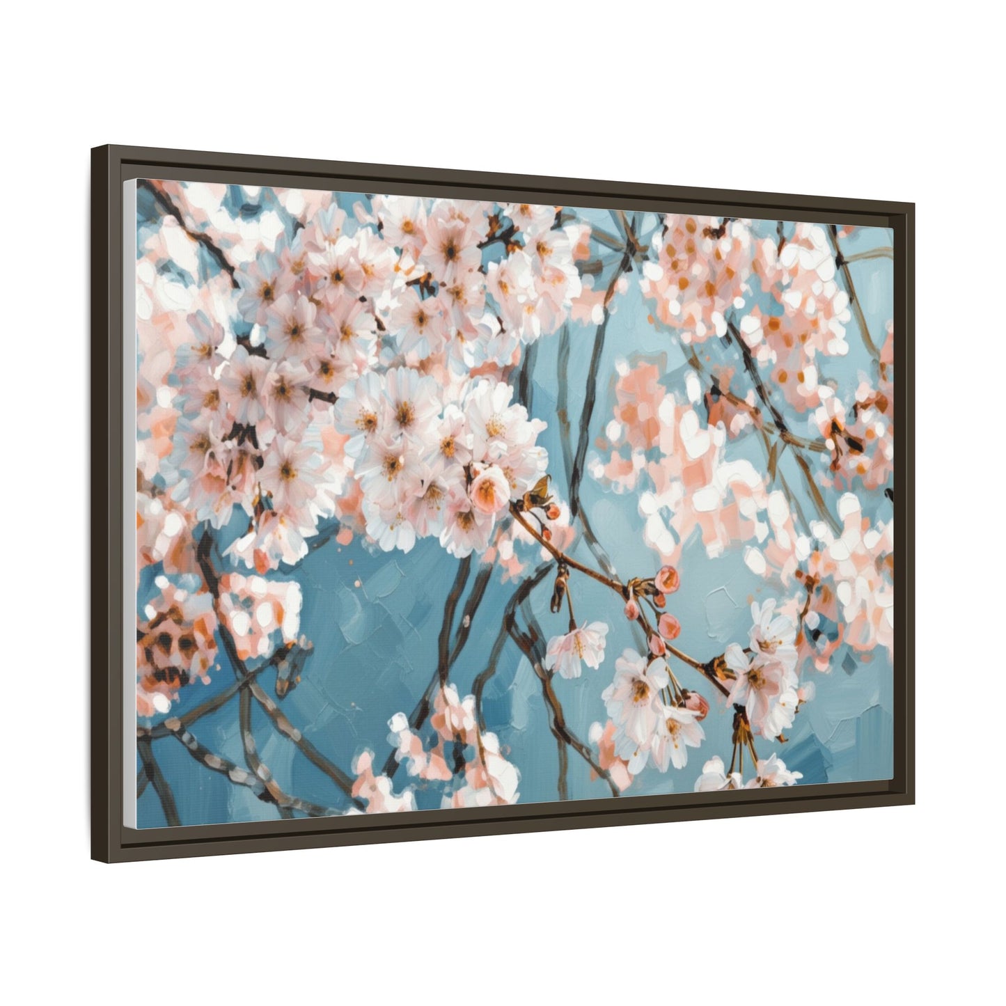 Framed Cherry Blossom Matte Canvas Print — Soft Pink Floral Wall Art