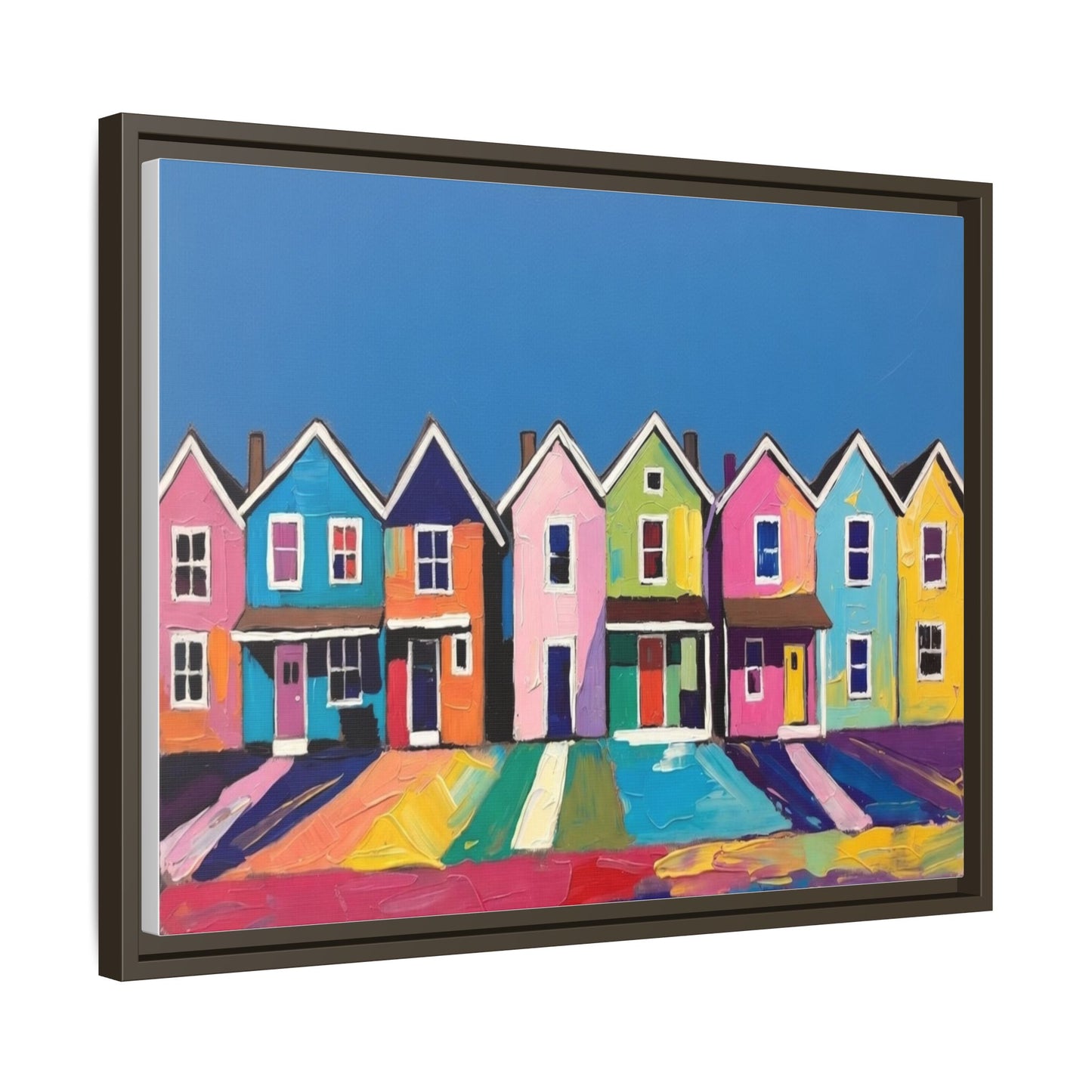 Colorful Beach Houses Matte Canvas Framed Wall Art