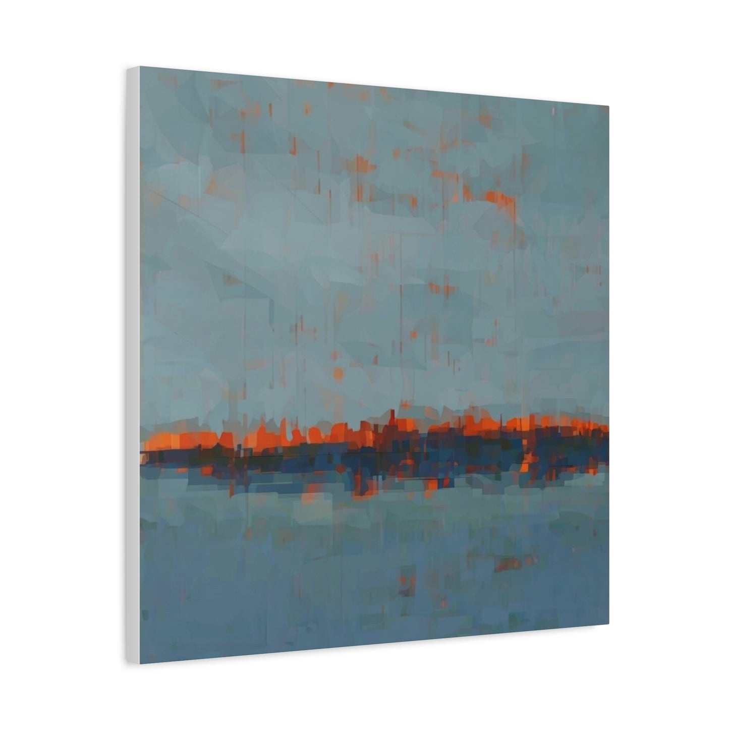 Abstract Coastal Horizon Canvas Print — Blue Teal with Orange Accent