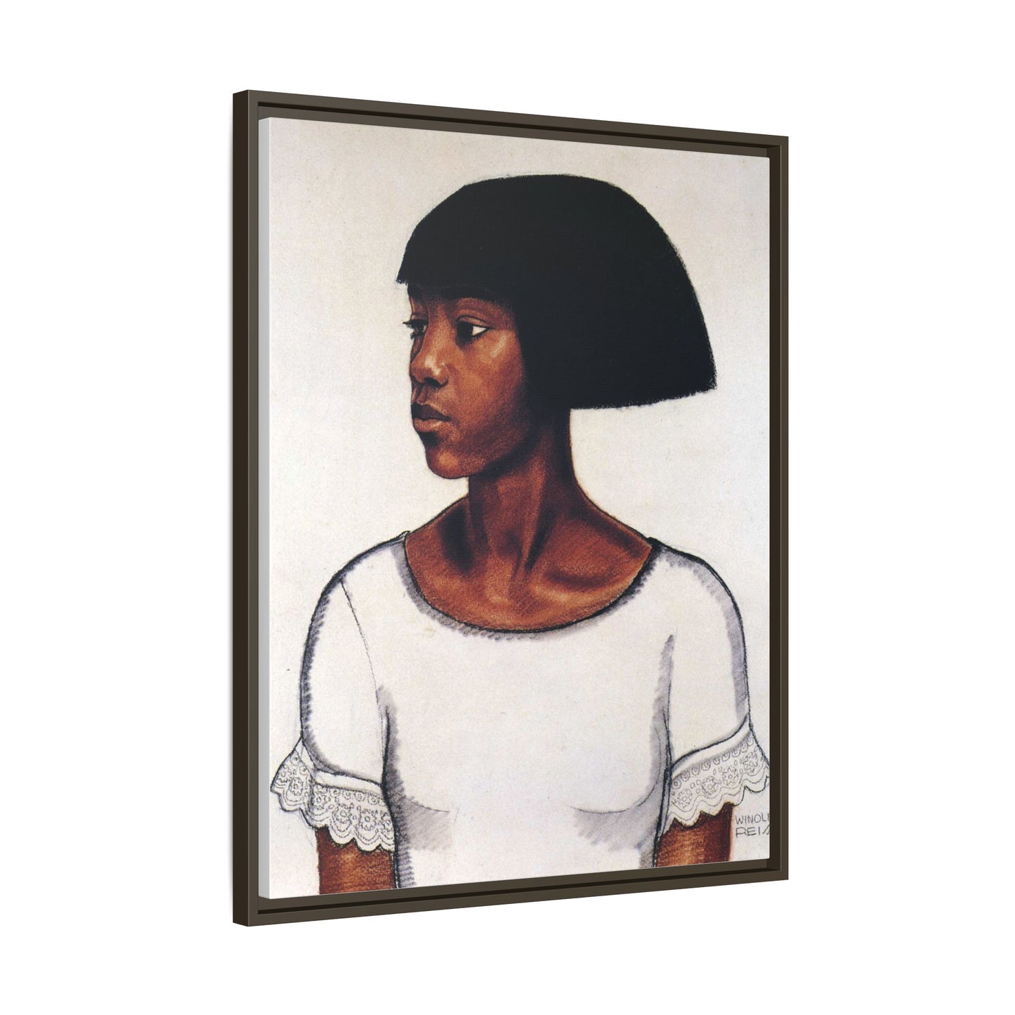 Portrait of a Young Woman by Winold Reiss Framed Matte Canvas Portrait