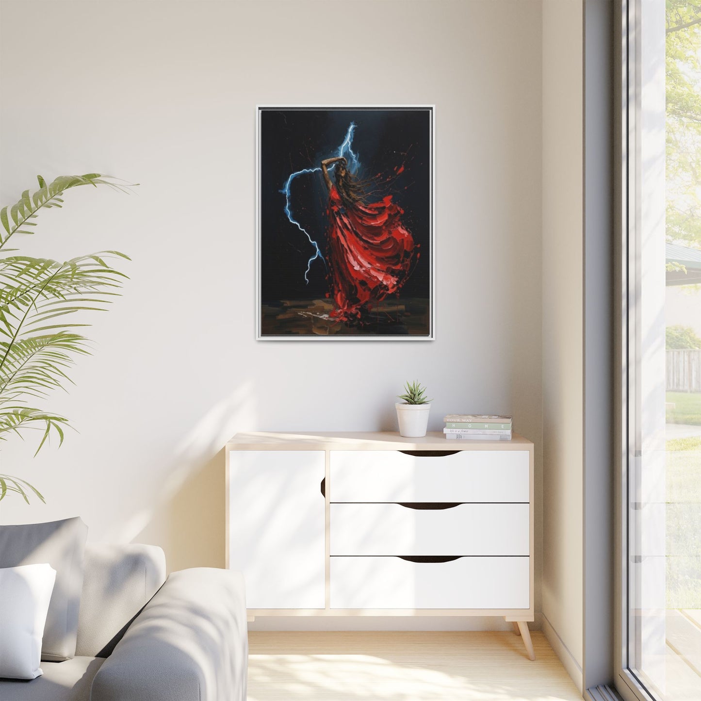 Framed Matte Canvas Print — Red Dancer Lightning Art