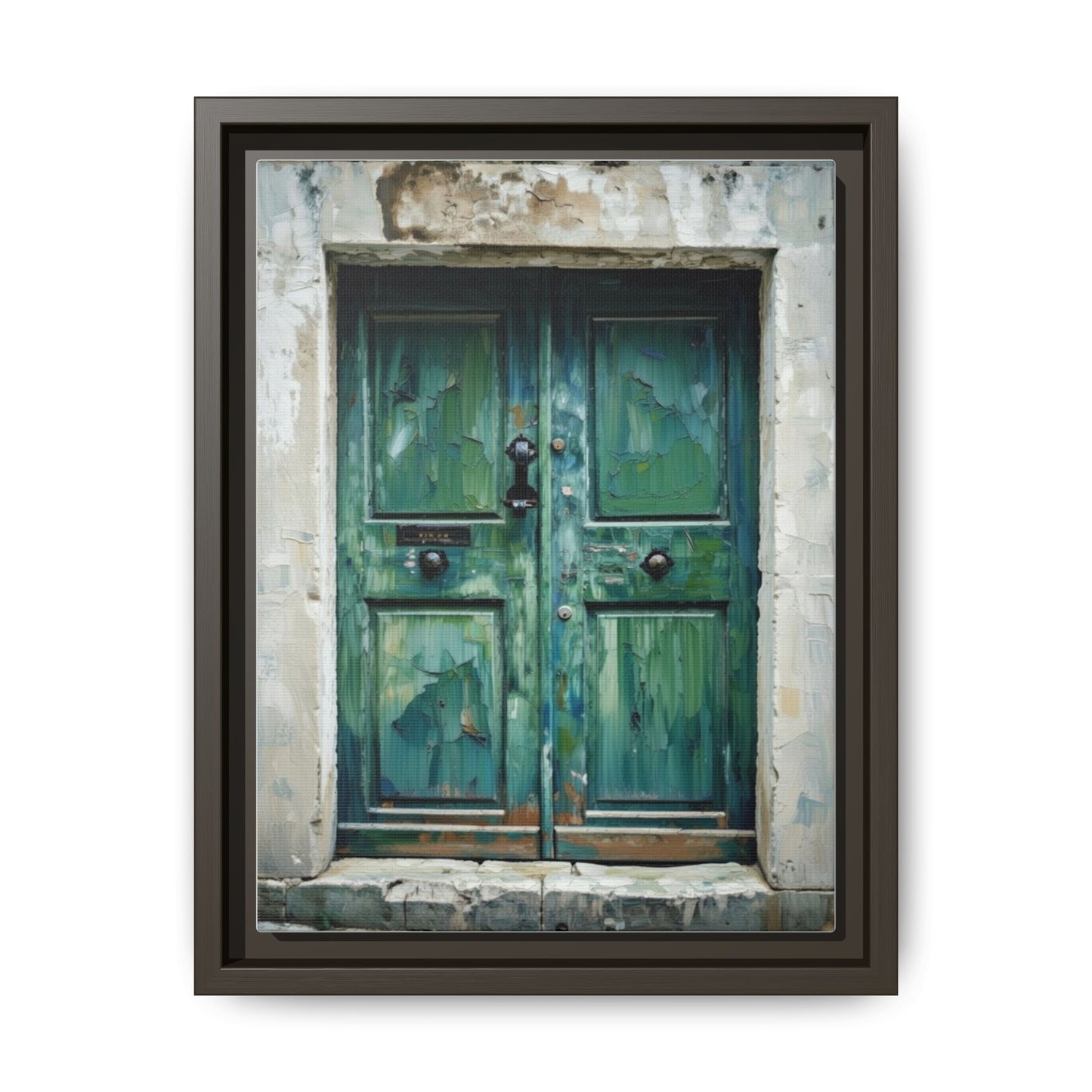 Framed Matte Canvas Art — Weathered Green Door Wall Print