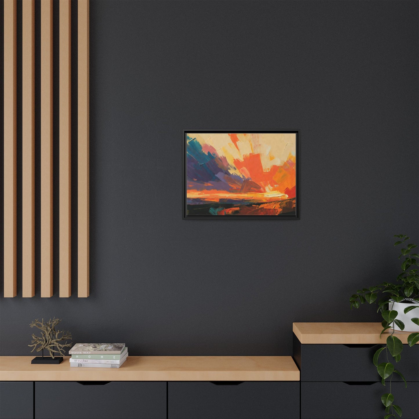 Framed Abstract Sunset Canvas Art – Multicolor Matte Wall Decor