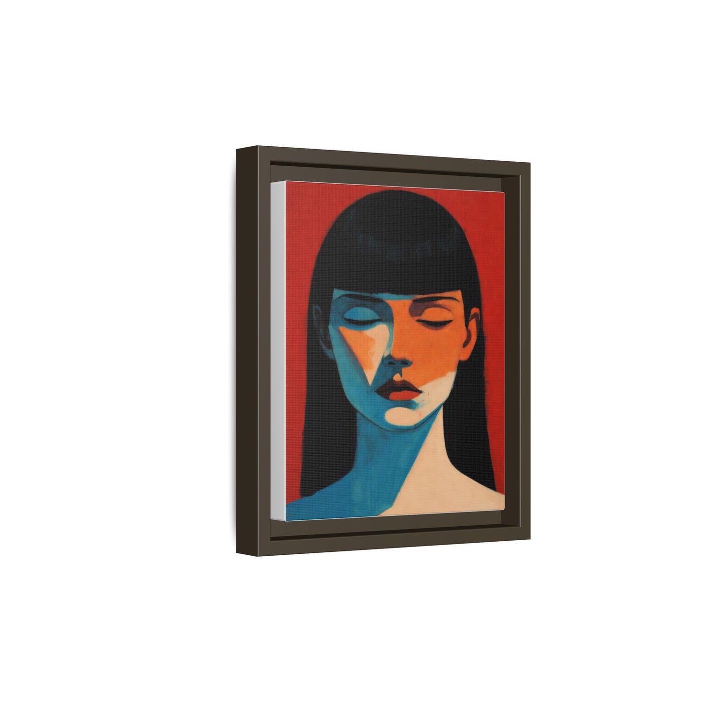 Framed Matte Canvas Art – Minimalist Portrait in Red & Teal