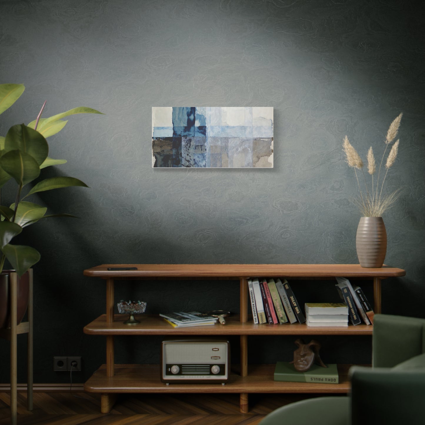 Abstract Blue Geometric Canvas Art — Stretched Matte Wall Decor