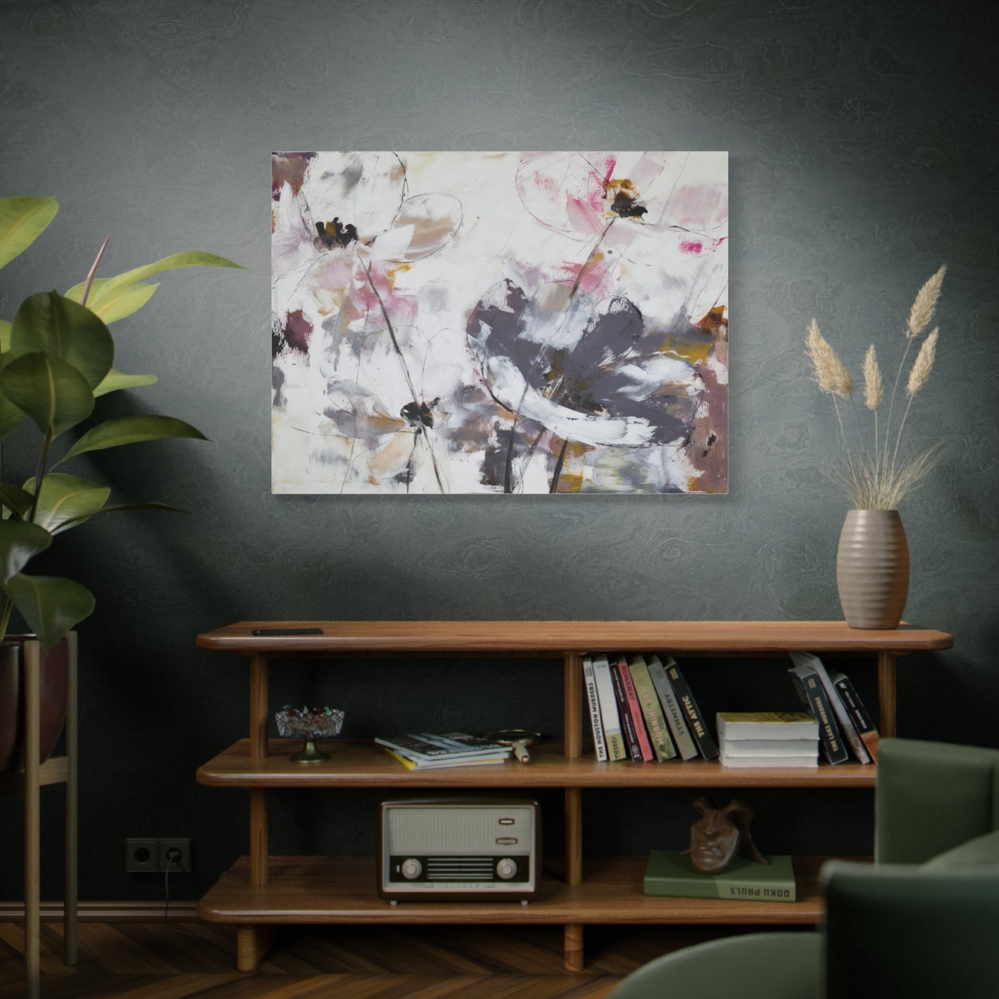 Abstract Floral Canvas Wall Art — Soft Neutral Blossoms Matte Stretched Canvas