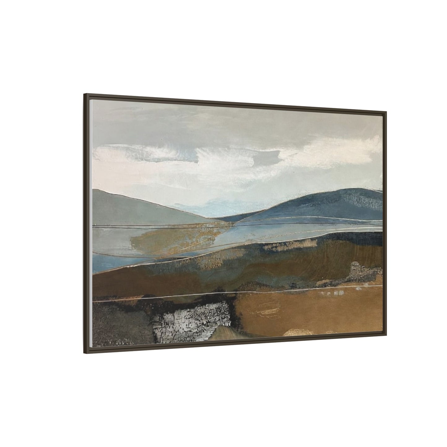 Framed Matte Canvas Landscape Art - Serene Abstract Hills in Blue & Earth Tones