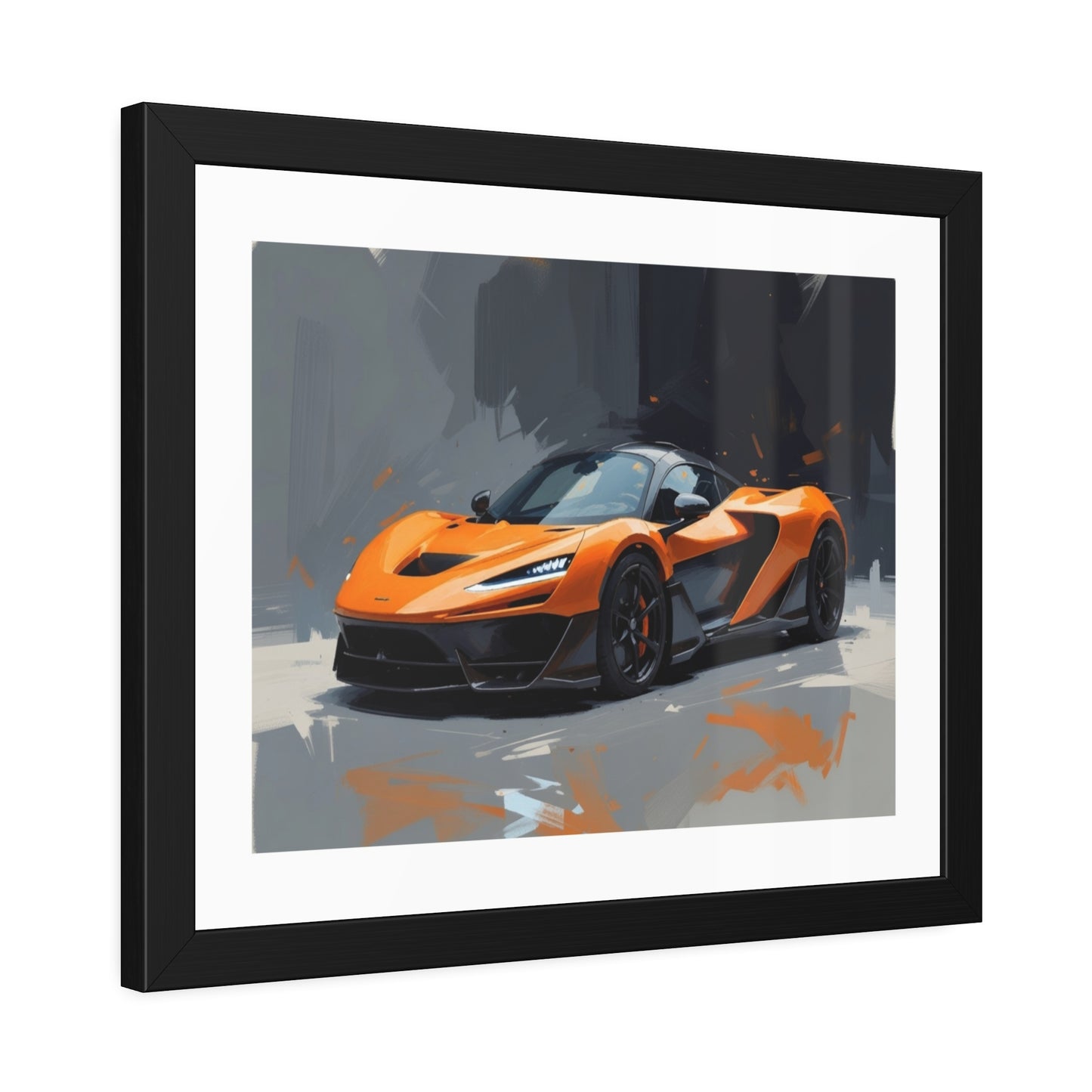 Framed Sports Car Poster — Orange Supercar Art Print