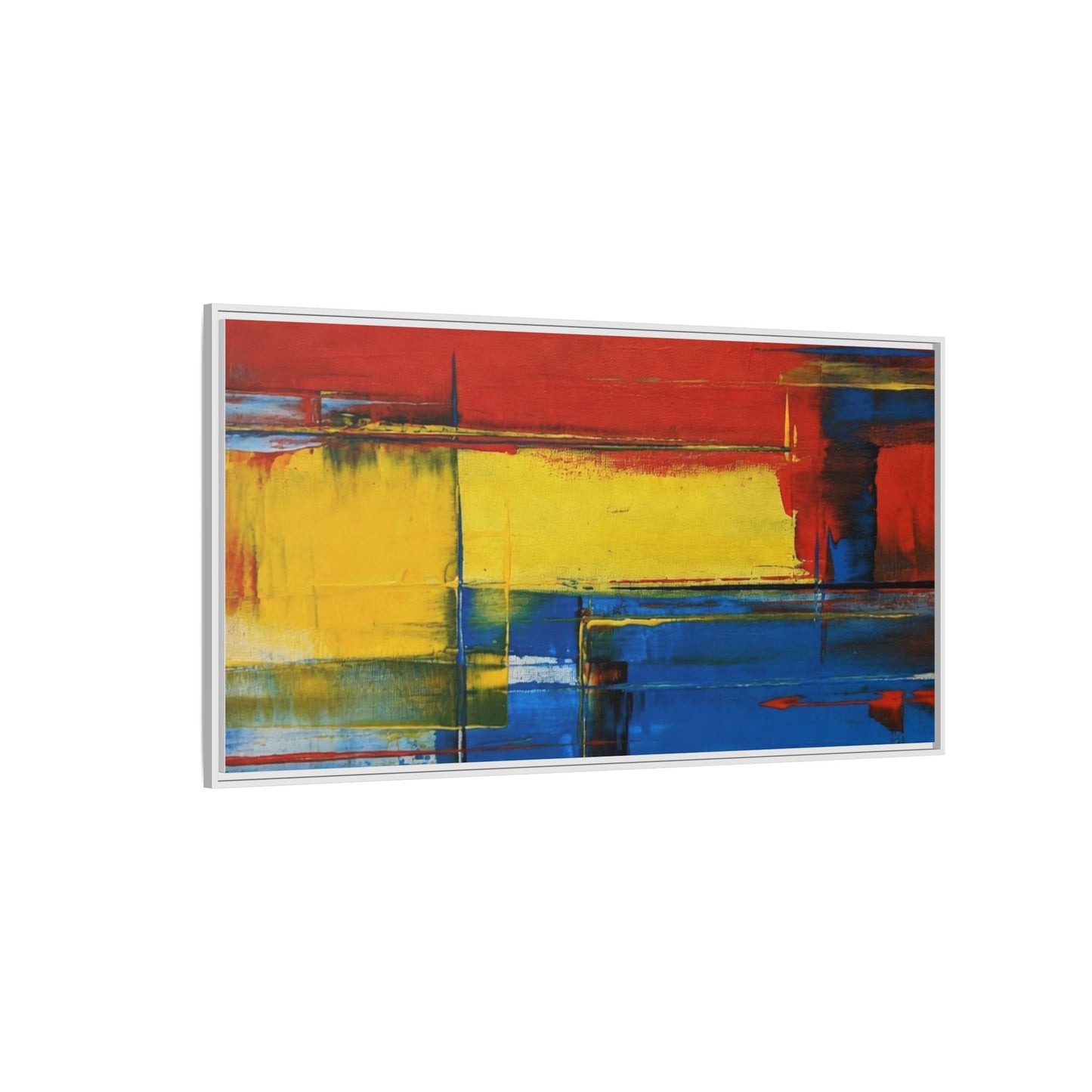 Abstract Color Block Matte Canvas Framed Wall Art — Modern Red Yellow Blue Painting