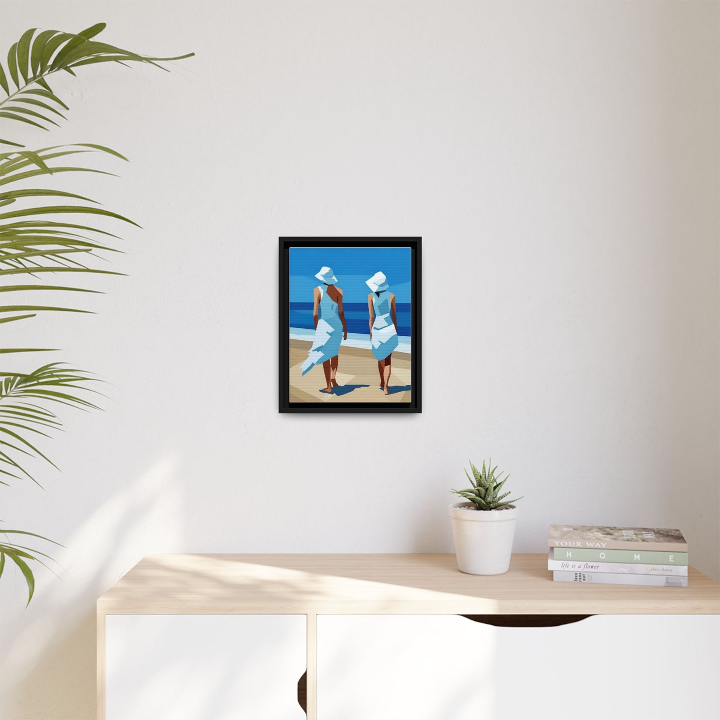 Seaside Stroll Matte Canvas Framed Print — Coastal Beach Art