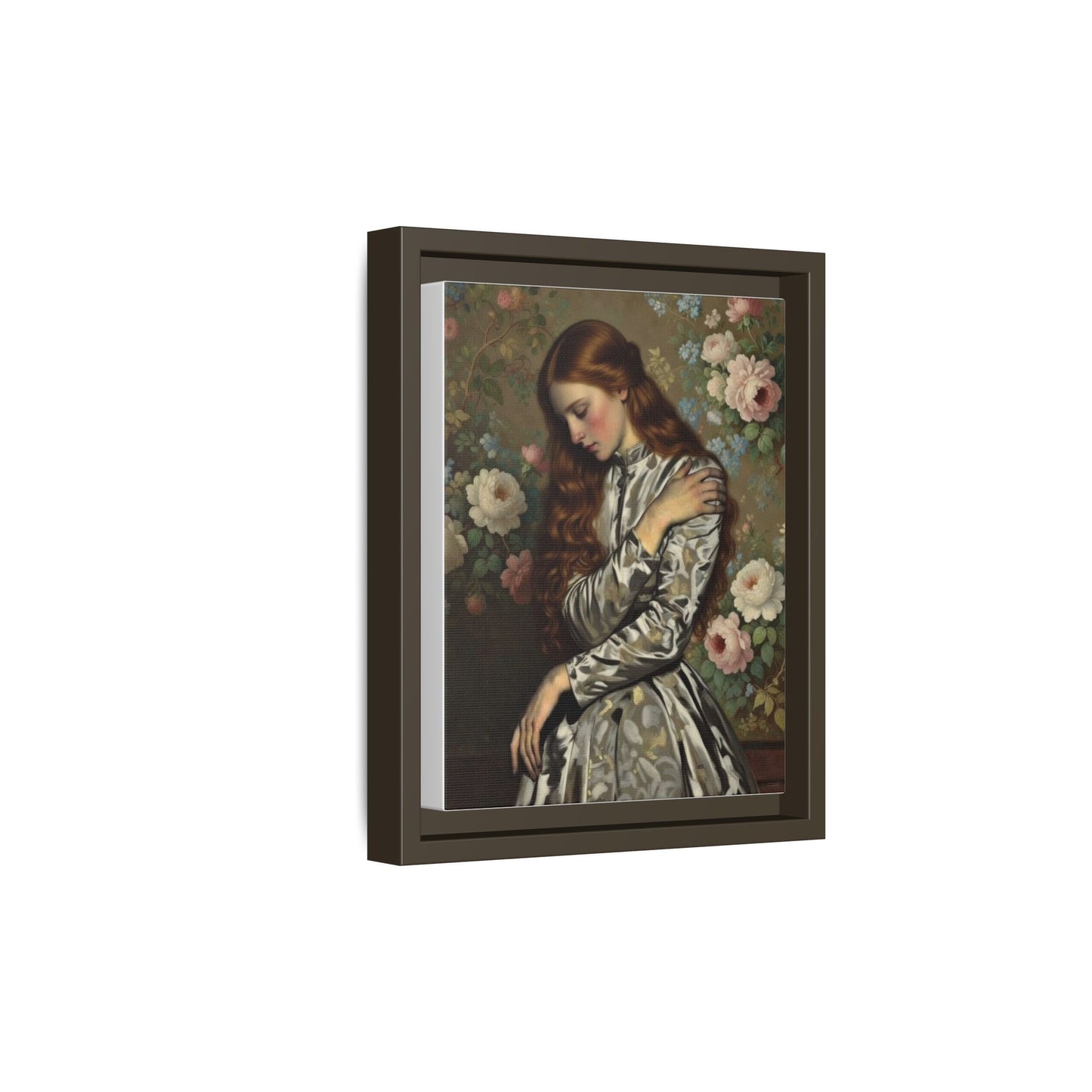 Framed Matte Canvas Art — Vintage Floral Portrait of a Young Woman