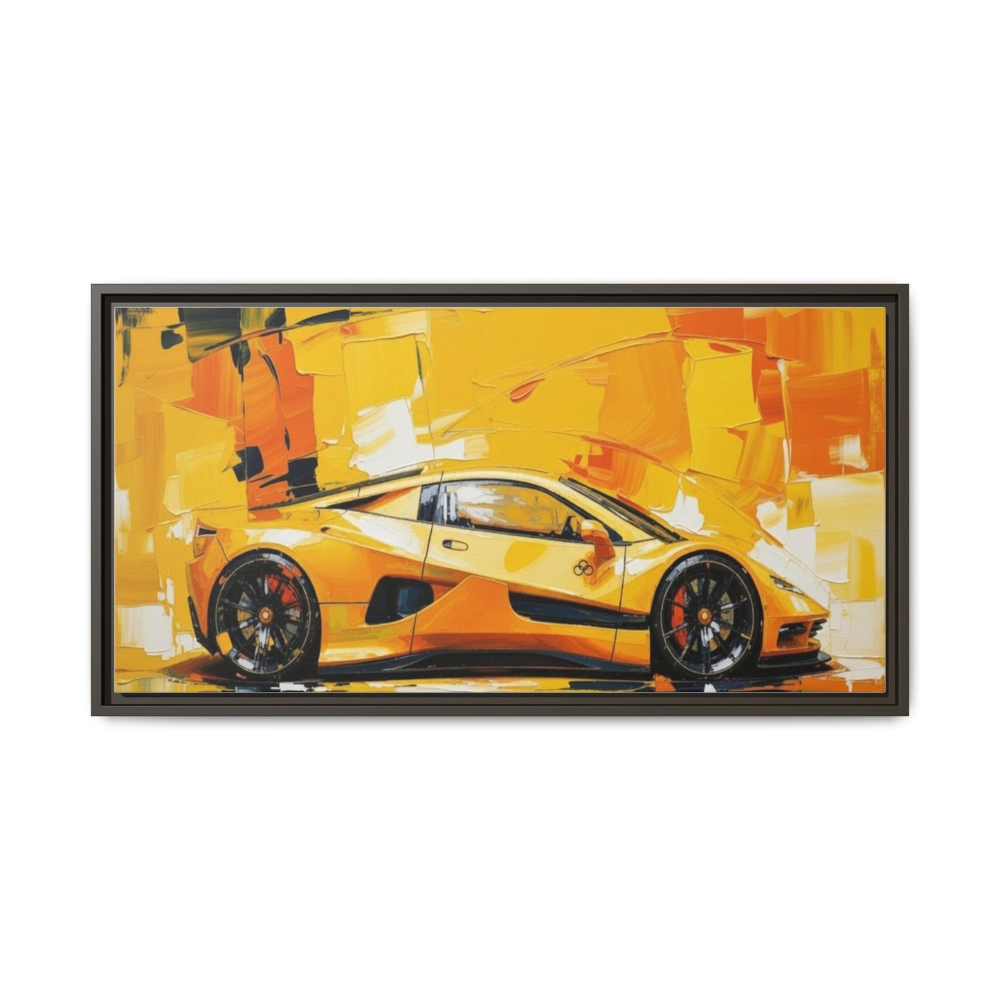 Yellow Sports Car Abstract Matte Canvas Framed Print