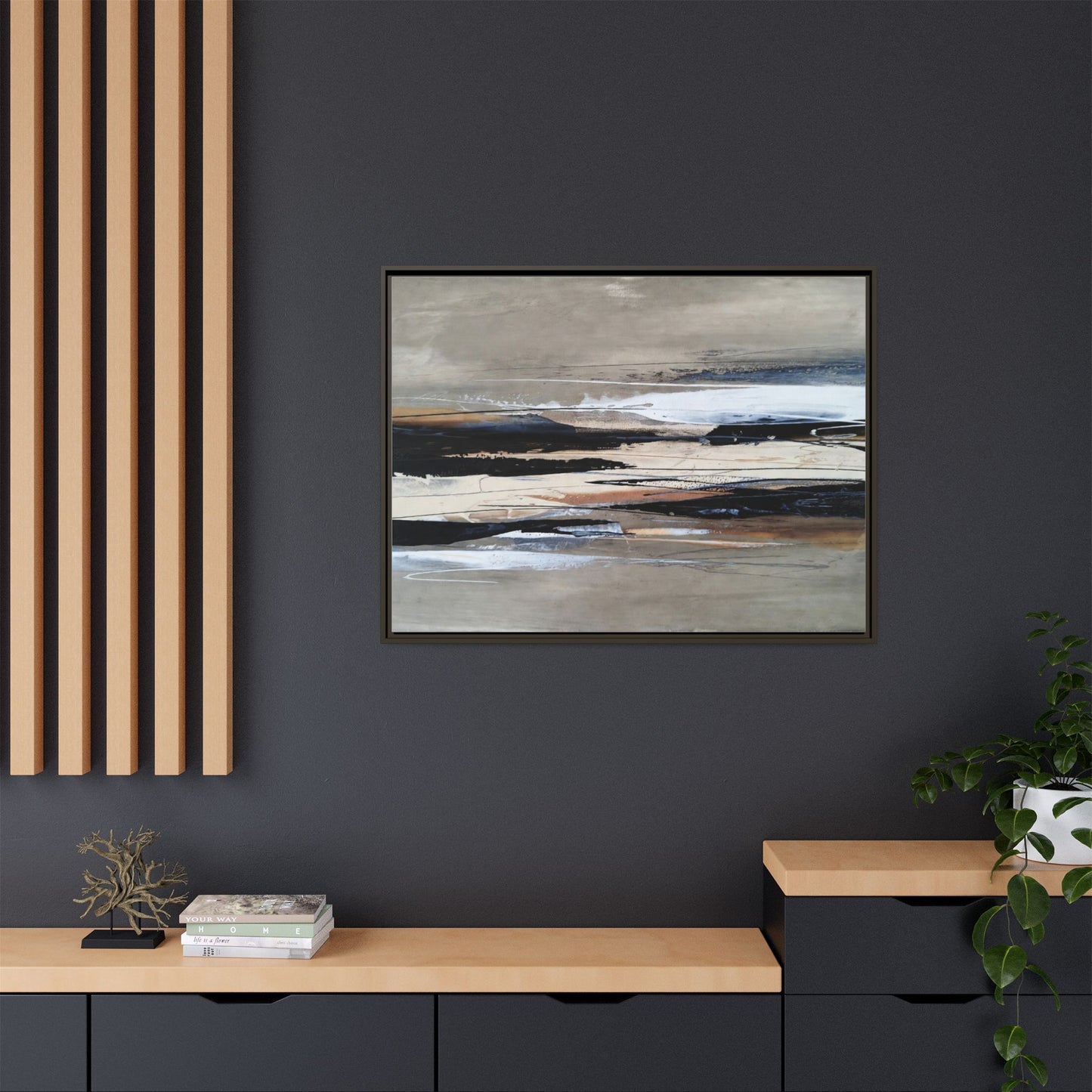 Abstract Seascape Matte Canvas Framed Wall Art — Neutral Coastal Landscape