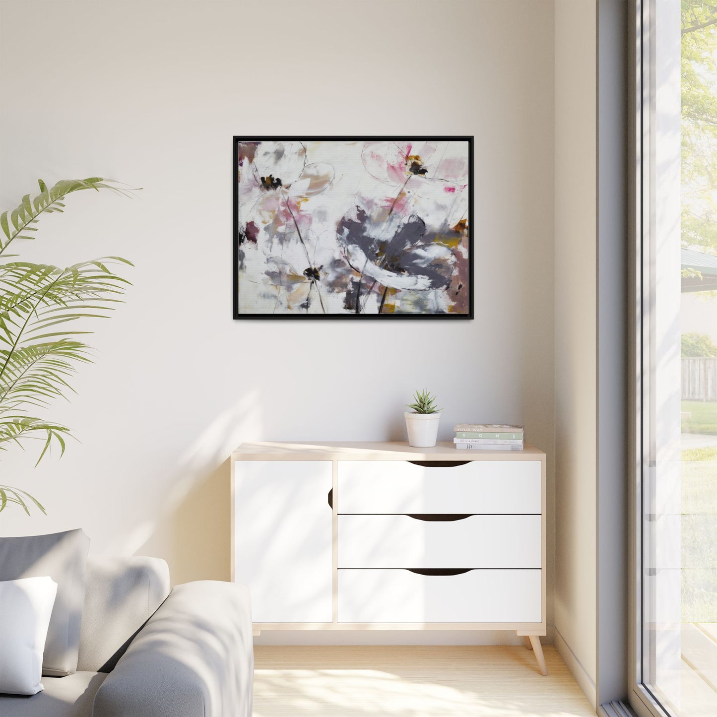 Abstract Floral Matte Canvas Framed Wall Art — Soft Watercolor Blooms