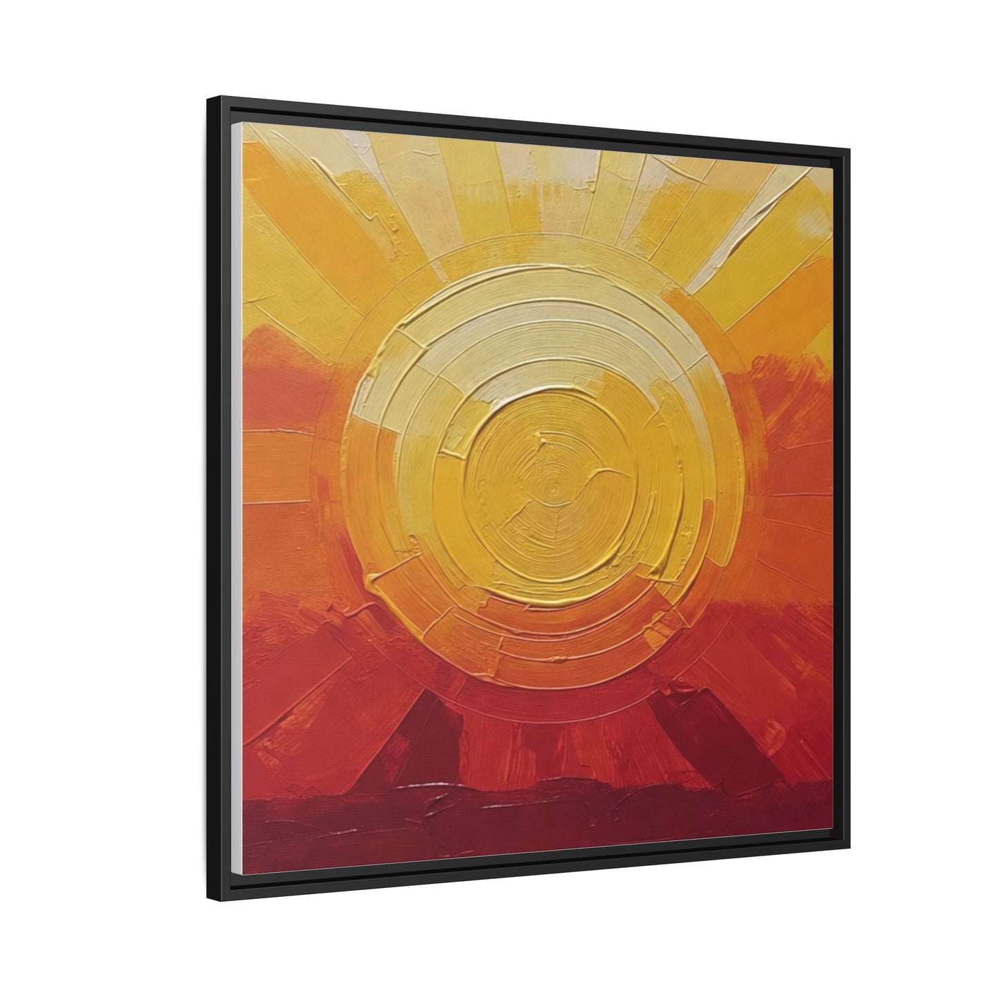 Sunburst Abstract Framed Canvas Art — Matte Multi‑Color Wall Print
