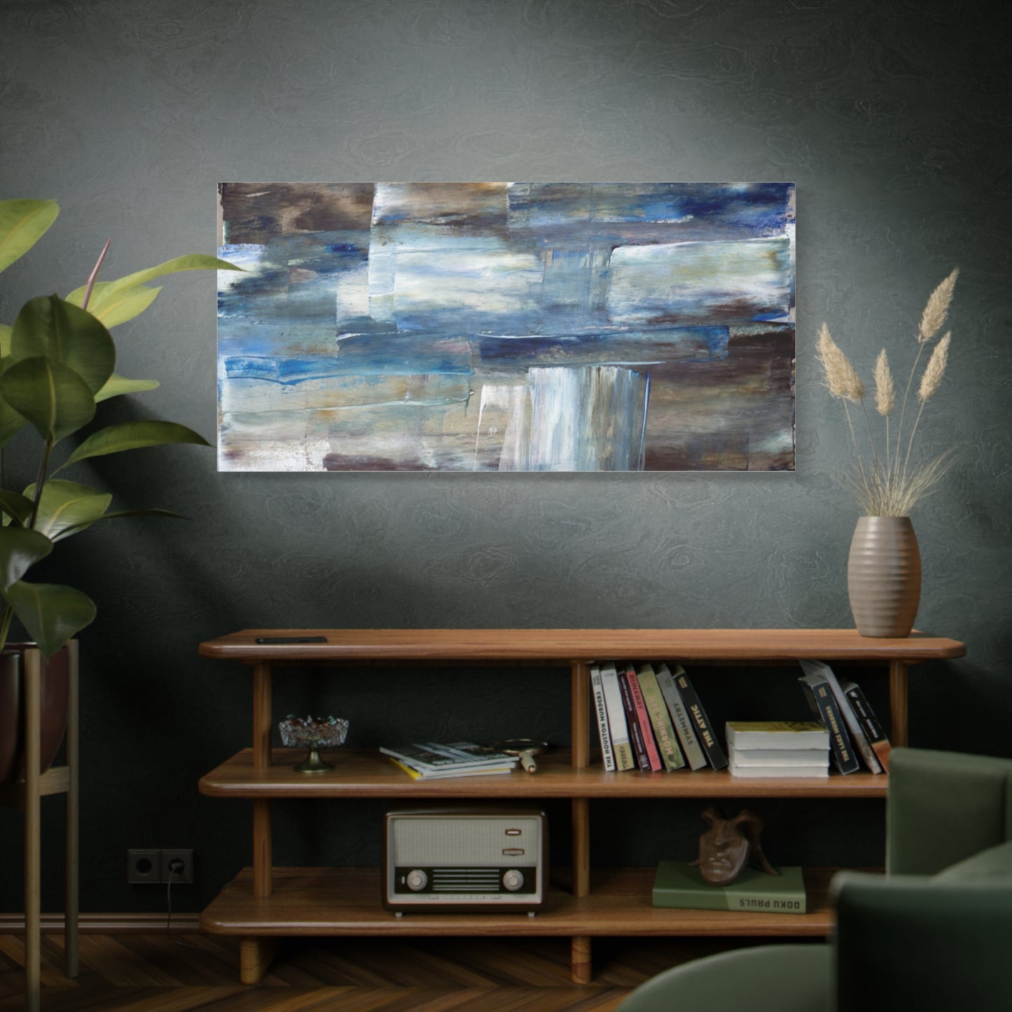 Abstract Blue Waterfall Matte Canvas Wall Art, Stretched 1.25"
