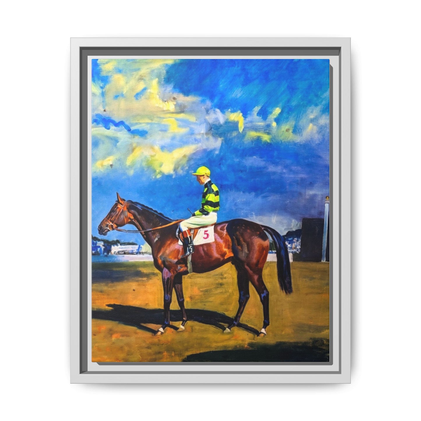 Framed Matte Canvas — Jockey on Racehorse Vintage Equestrian Wall Art