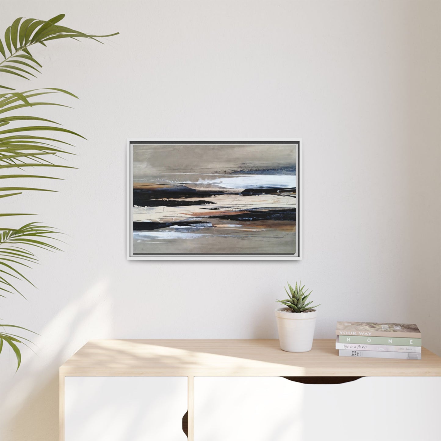 Abstract Seascape Matte Canvas Framed Wall Art — Neutral Coastal Landscape
