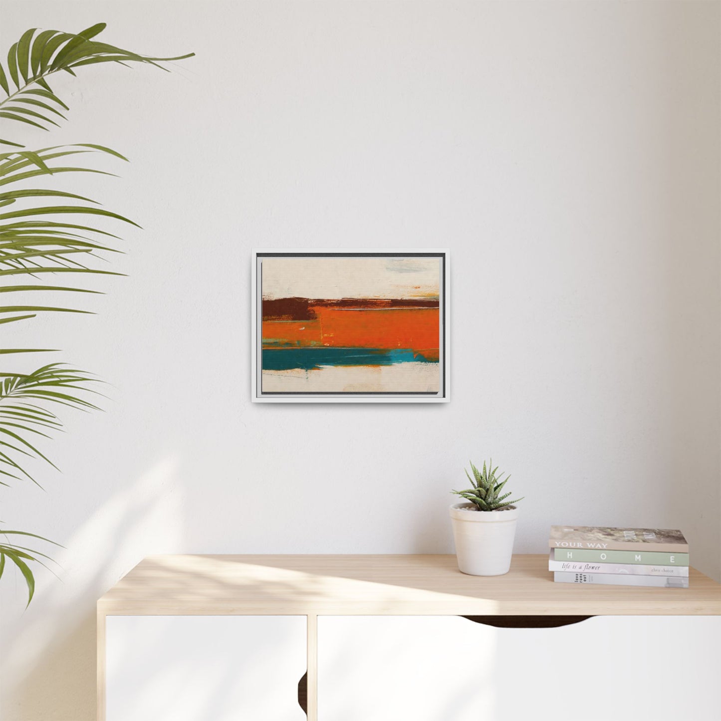 Abstract Horizon Matte Canvas Framed Print — Modern Orange Teal Wall Art