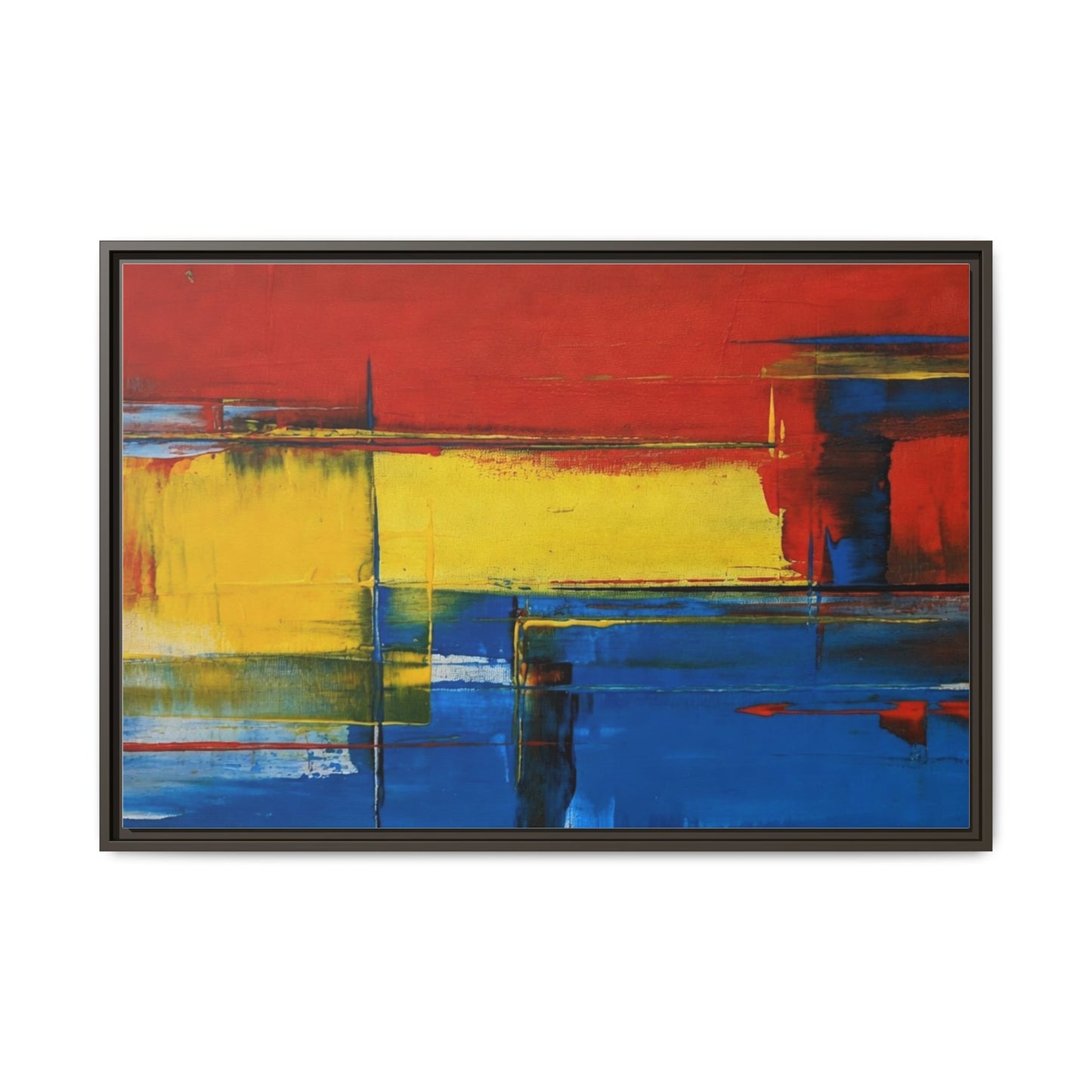 Abstract Color Block Matte Canvas Framed Wall Art — Modern Red Yellow Blue Painting