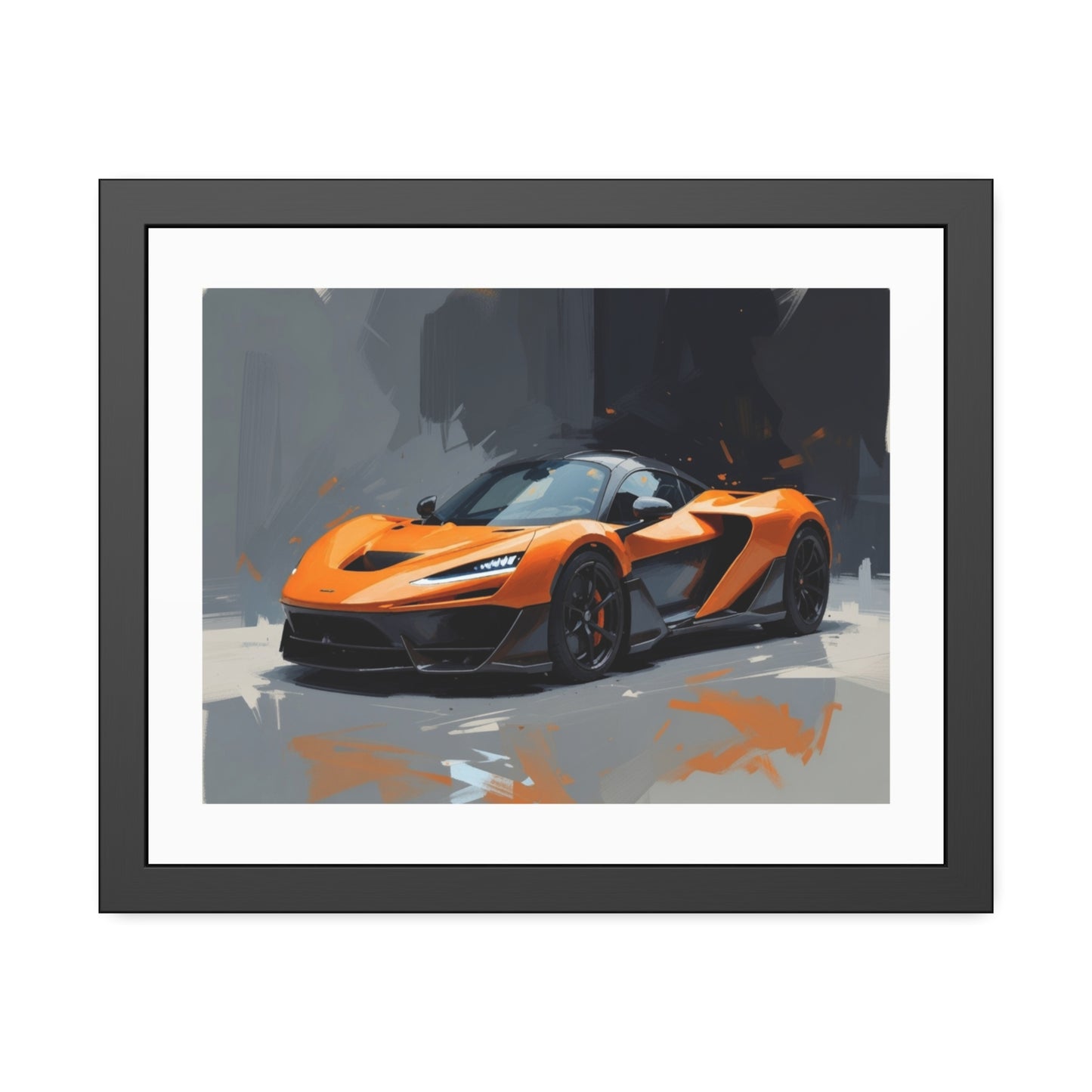 Framed Sports Car Poster — Orange Supercar Art Print