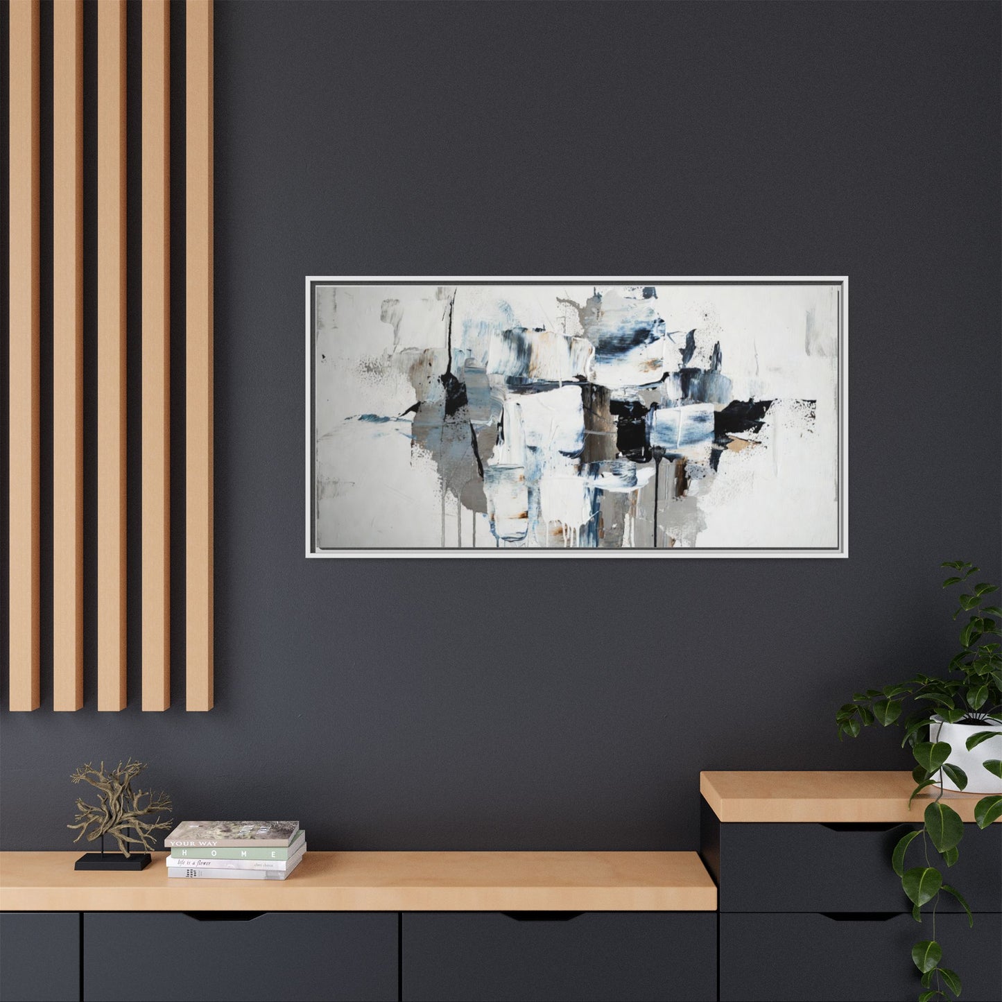 Framed Abstract Canvas Art — Blue Neutral Modern Wall Print