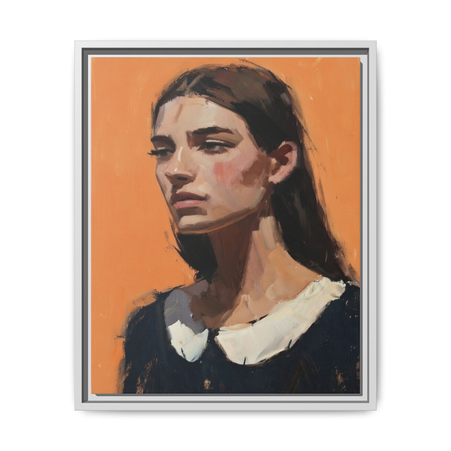 Framed Matte Canvas Portrait Art — Modern Figurative Painting on Orange