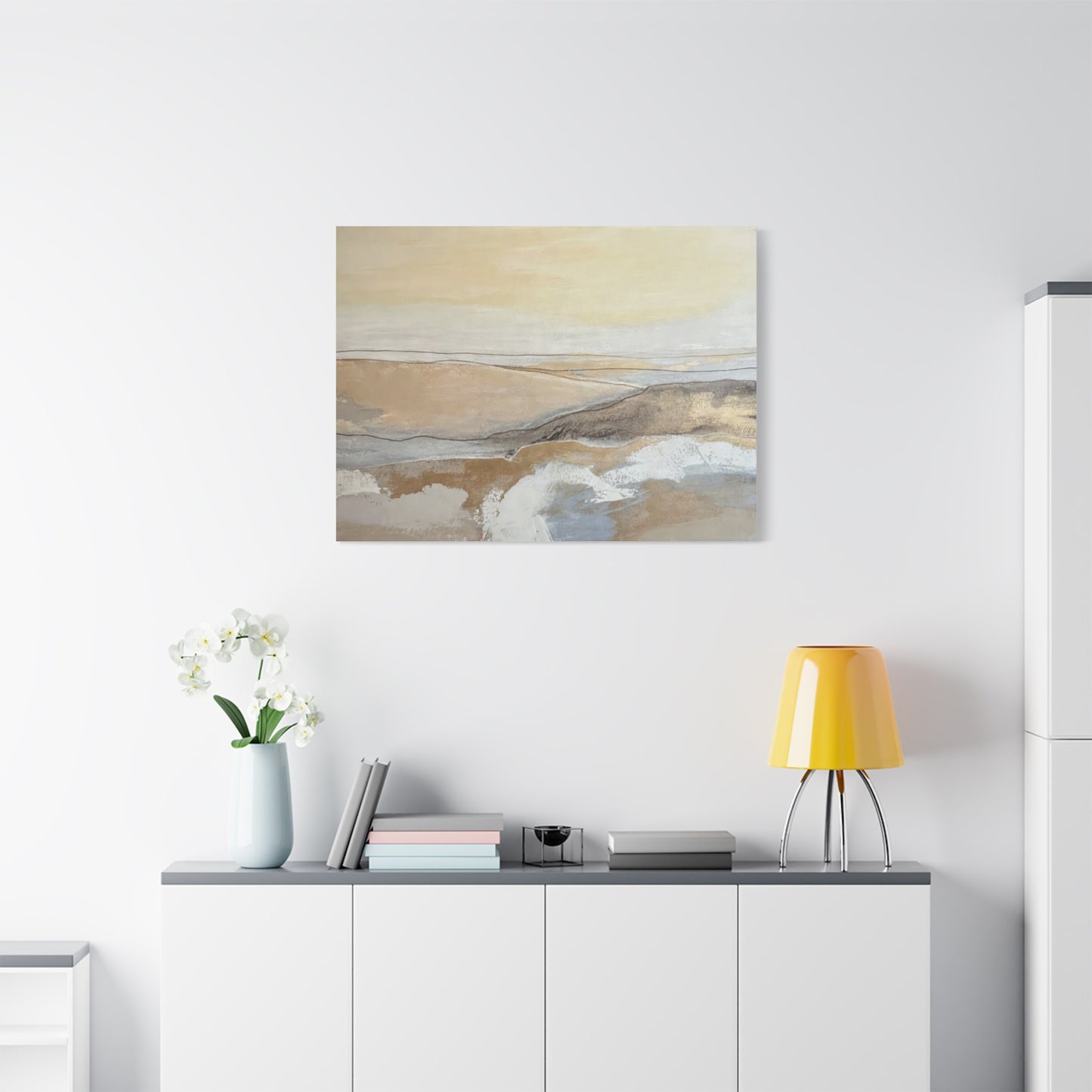 Abstract Coastal Landscape Canvas — Neutral Seascape Matte Stretched Wall Art