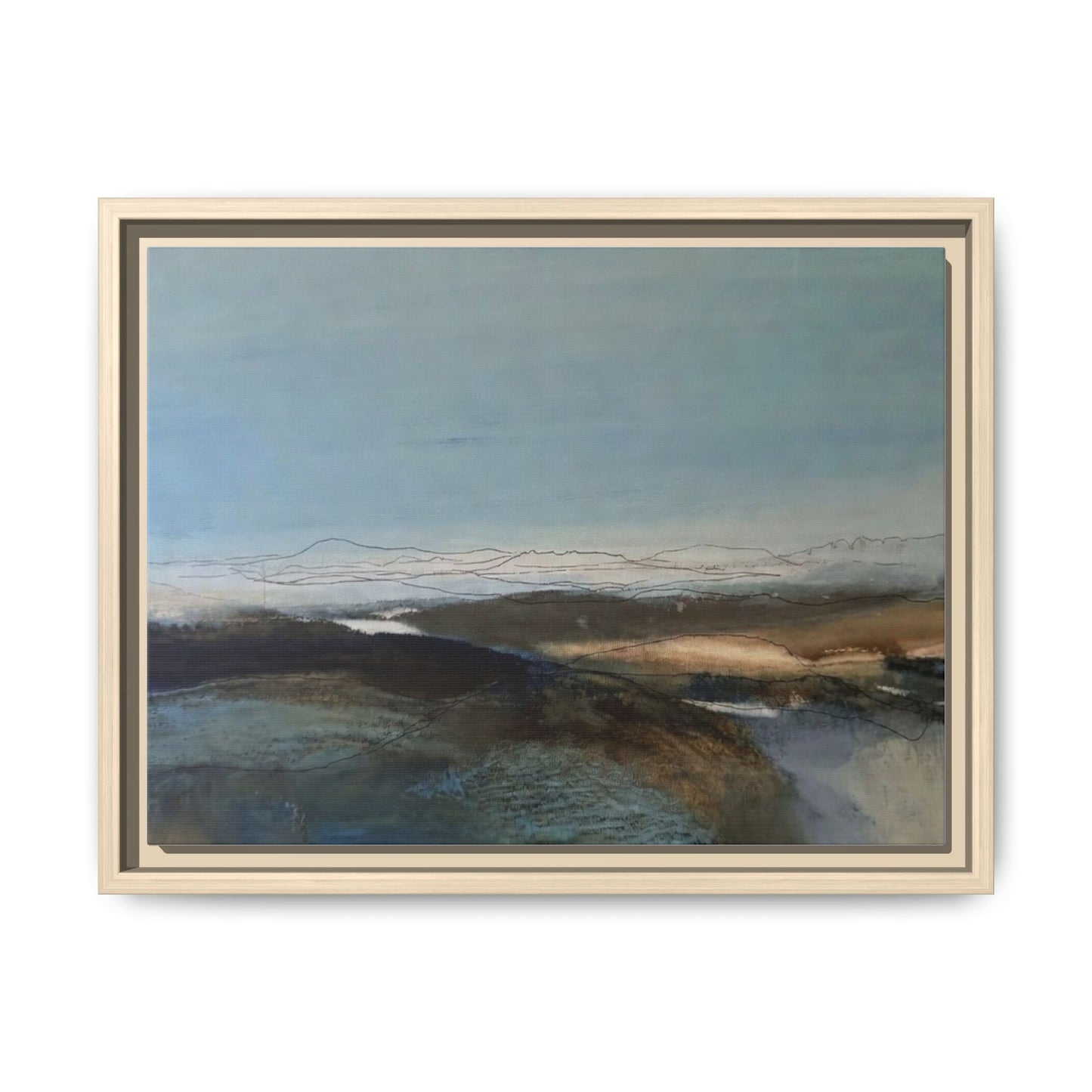 Framed Matte Canvas Wall Art — Serene Abstract Blue Landscape