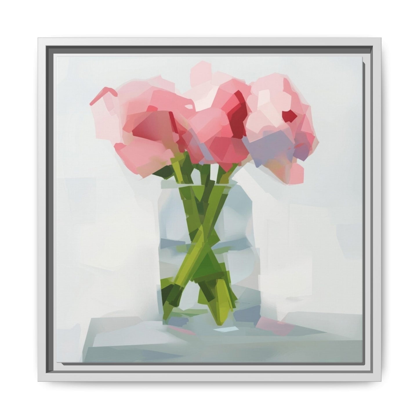 Framed Floral Canvas Art — Pink Peonies in Vase (Matte)