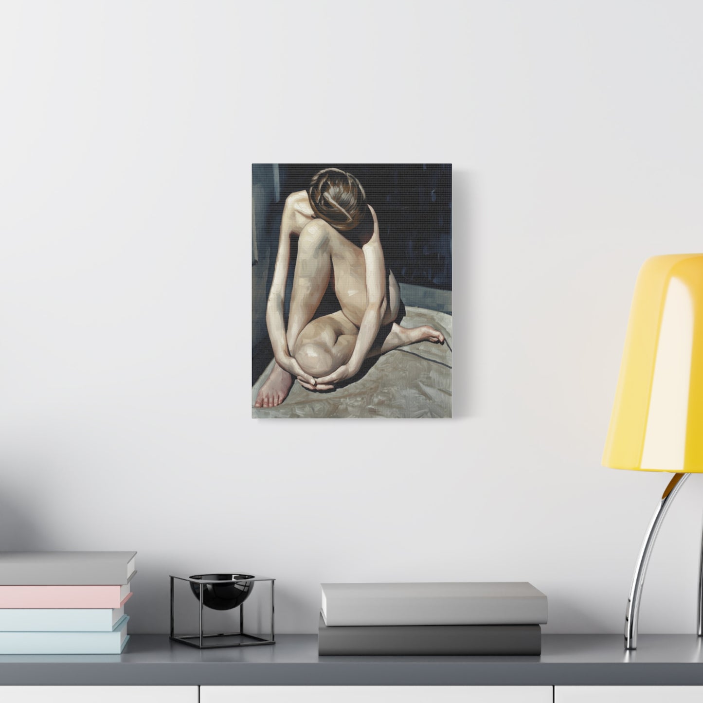 Figurative Nude Art Canvas Print — Contemplative Female Figure Matte Stretched