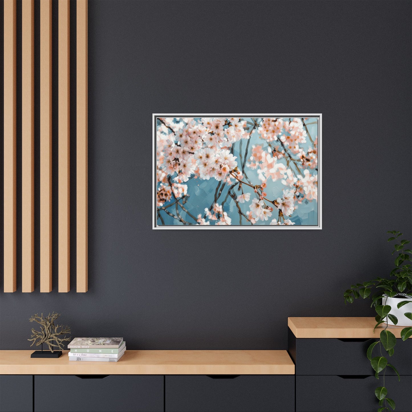 Framed Cherry Blossom Matte Canvas Print — Soft Pink Floral Wall Art
