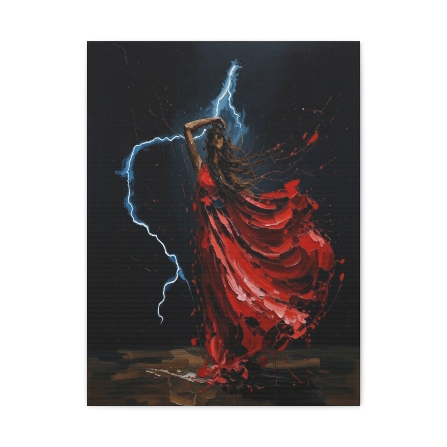 Red Dance Lightning - Matte Stretched Canvas Art