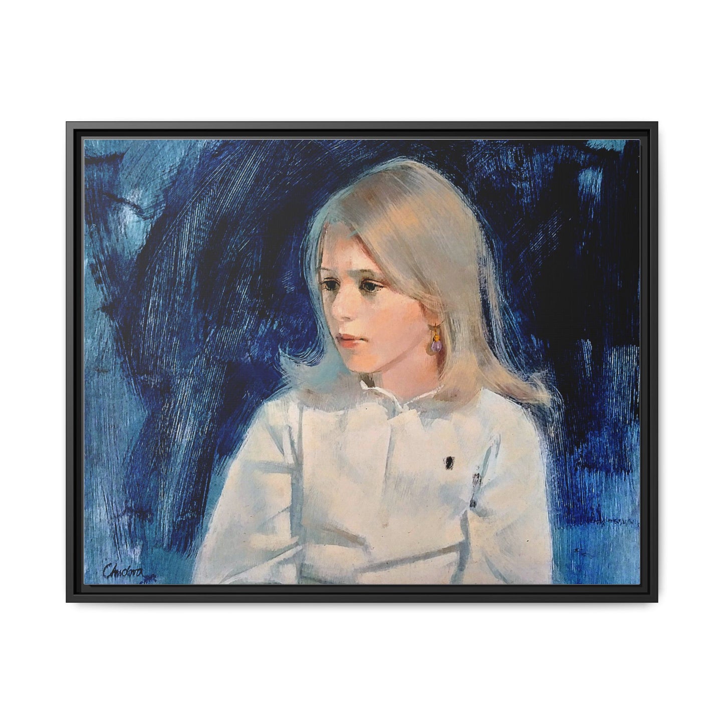 Painting of girl by Unknown Artist Framed Matte Canvas Classic Wall Art