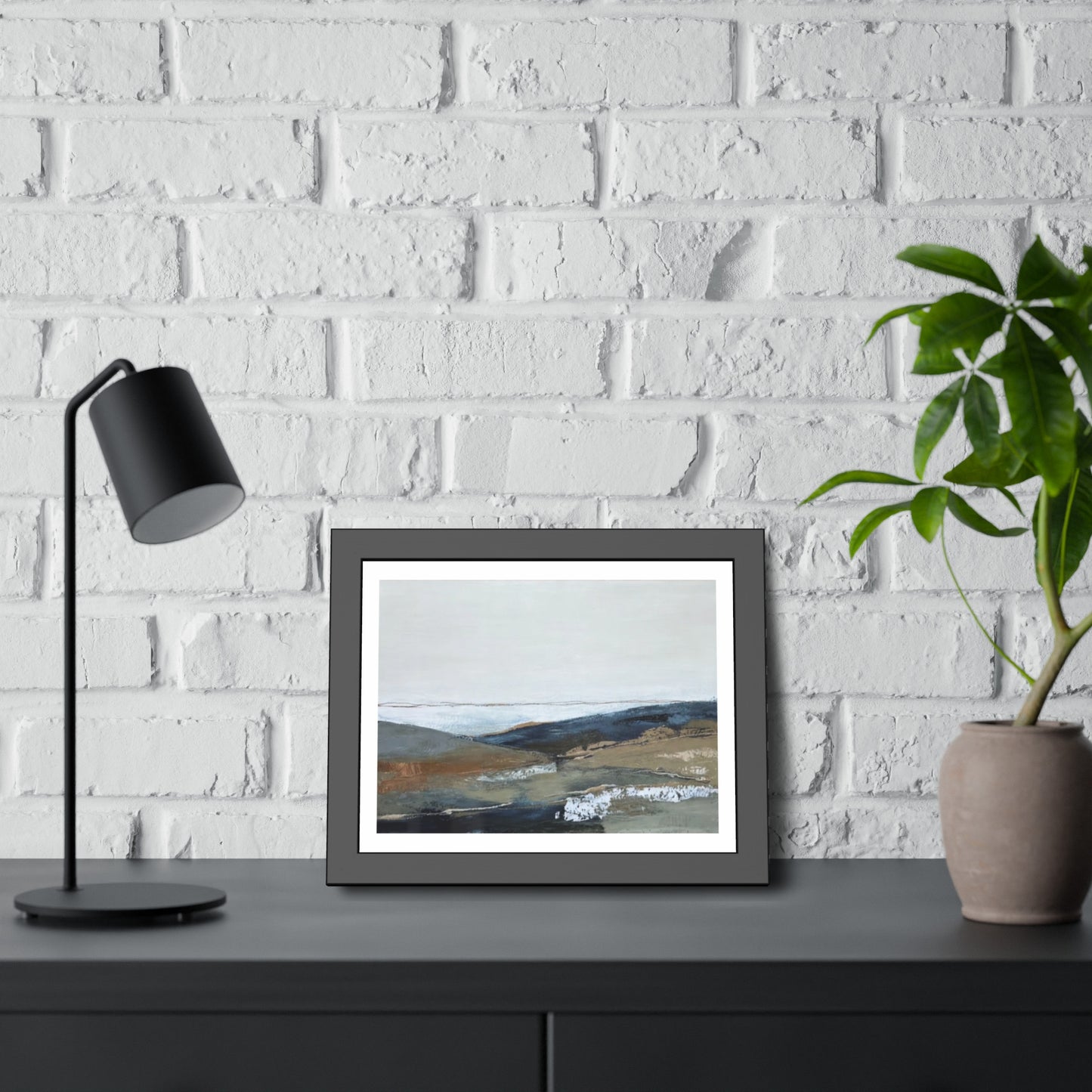 Framed Abstract Landscape Print — Calming Coastal Wall Art Poster