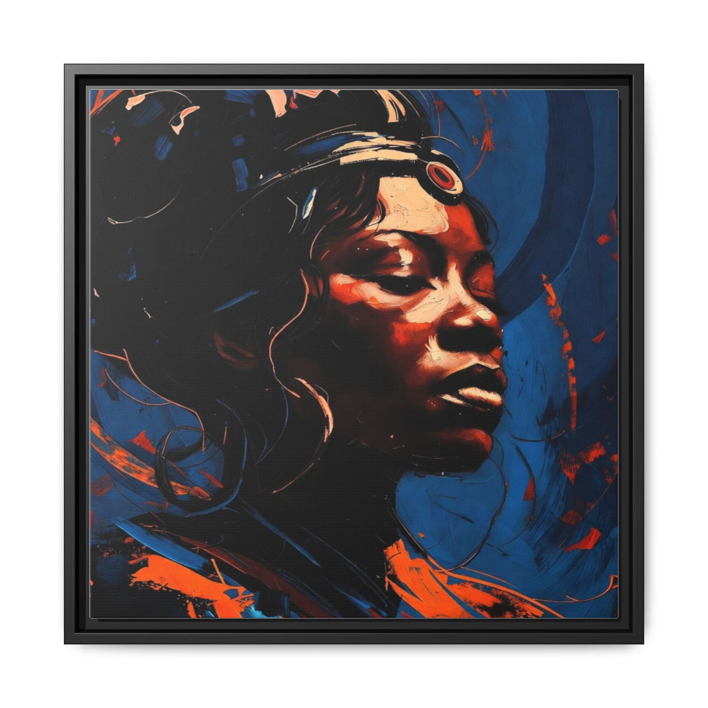 Framed Matte Canvas Art - Vibrant Portrait of a Black Woman (Multi-Color)