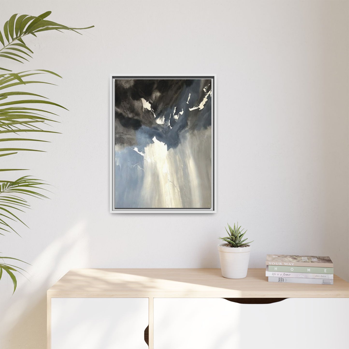 Framed Matte Canvas Art — Moody Abstract Sky Painting