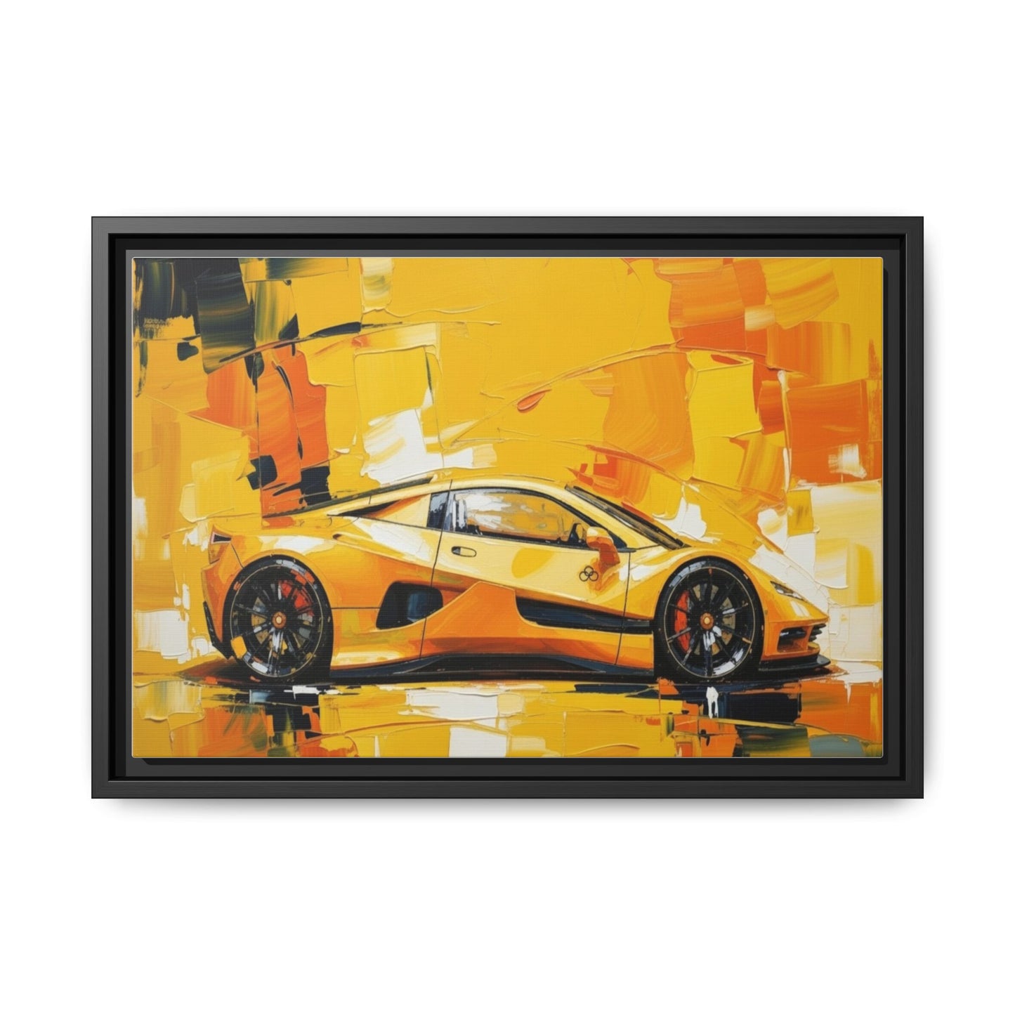 Yellow Sports Car Abstract Matte Canvas Framed Print
