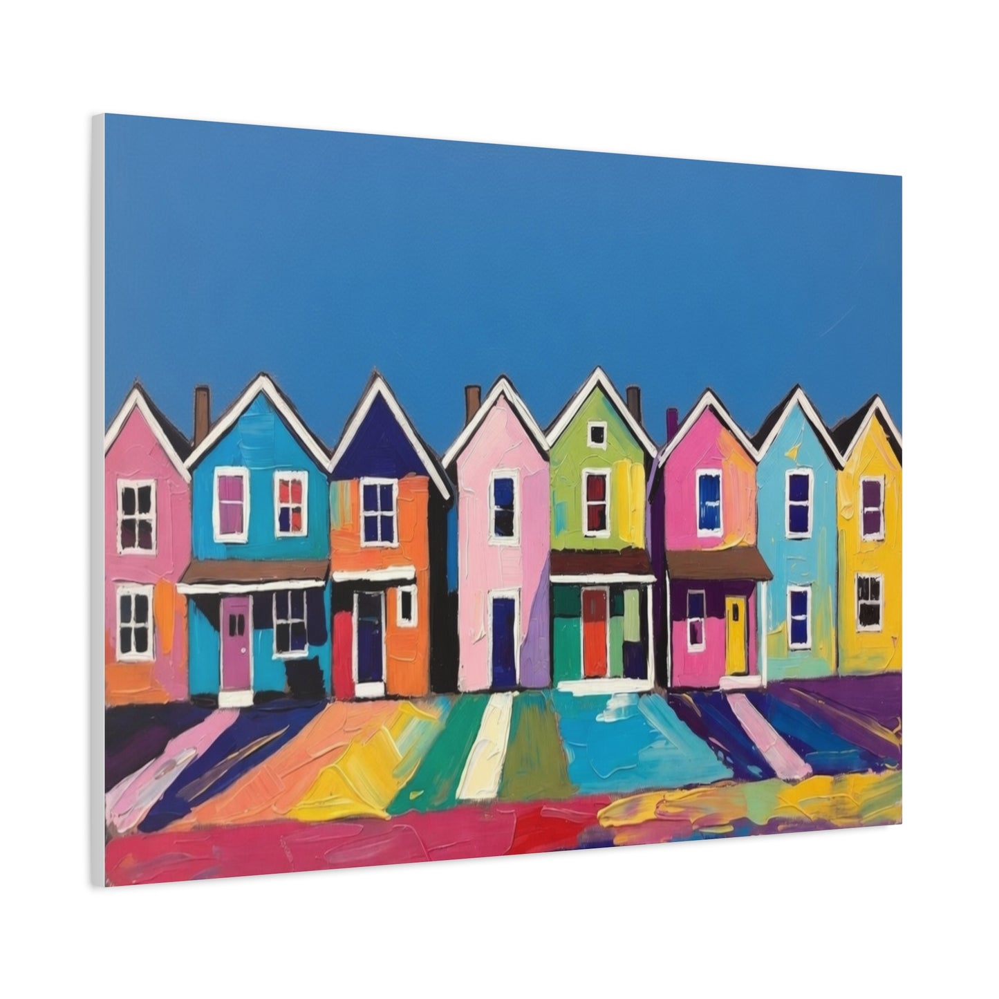 Colorful Row Houses Matte Canvas Print Vibrant Coastal Neighborhood Wall Art