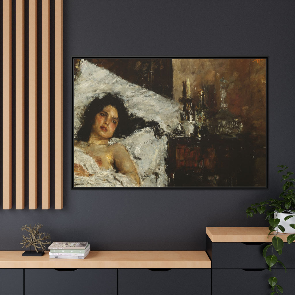 Resting by Antonio Mancini Framed Matte Canvas Wall Art Print