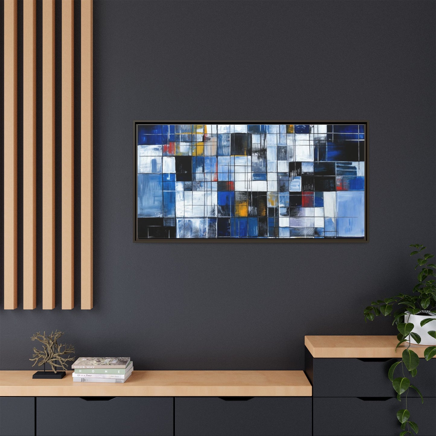 Abstract Blue Grid Matte Canvas Framed Art Print
