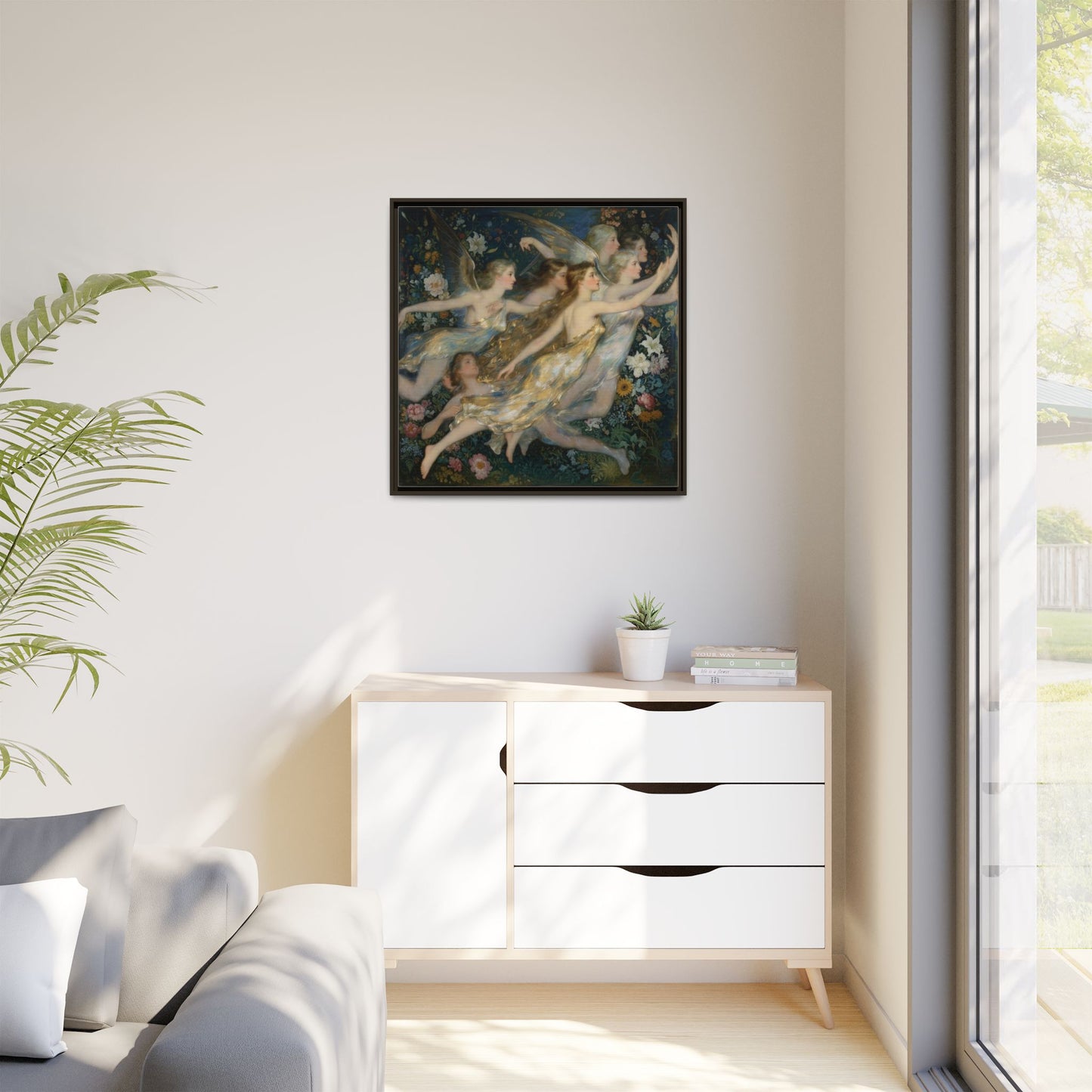 Framed Matte Canvas Wall Art — Vintage Fairies & Floral Painting