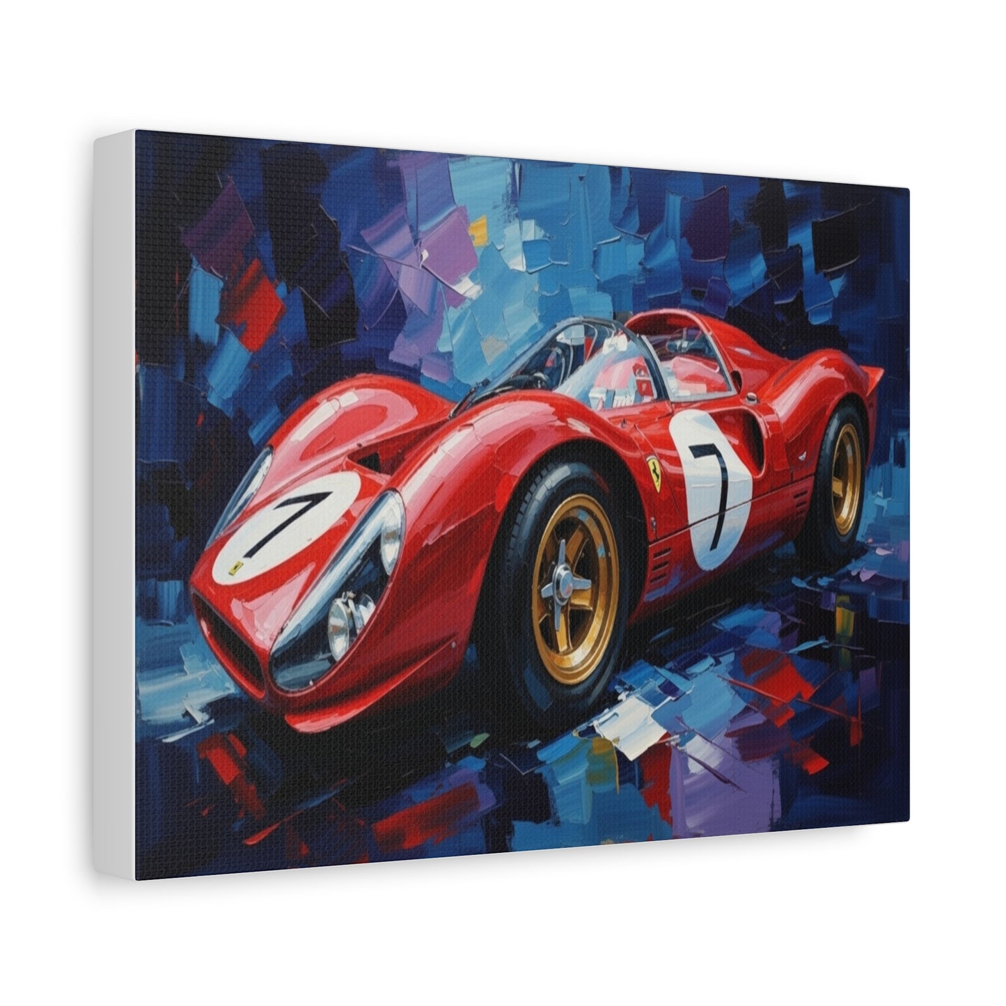 Vintage Ferrari Racing Car Canvas Print — Red Classic Sports Car Artwork (Matte Stretched)