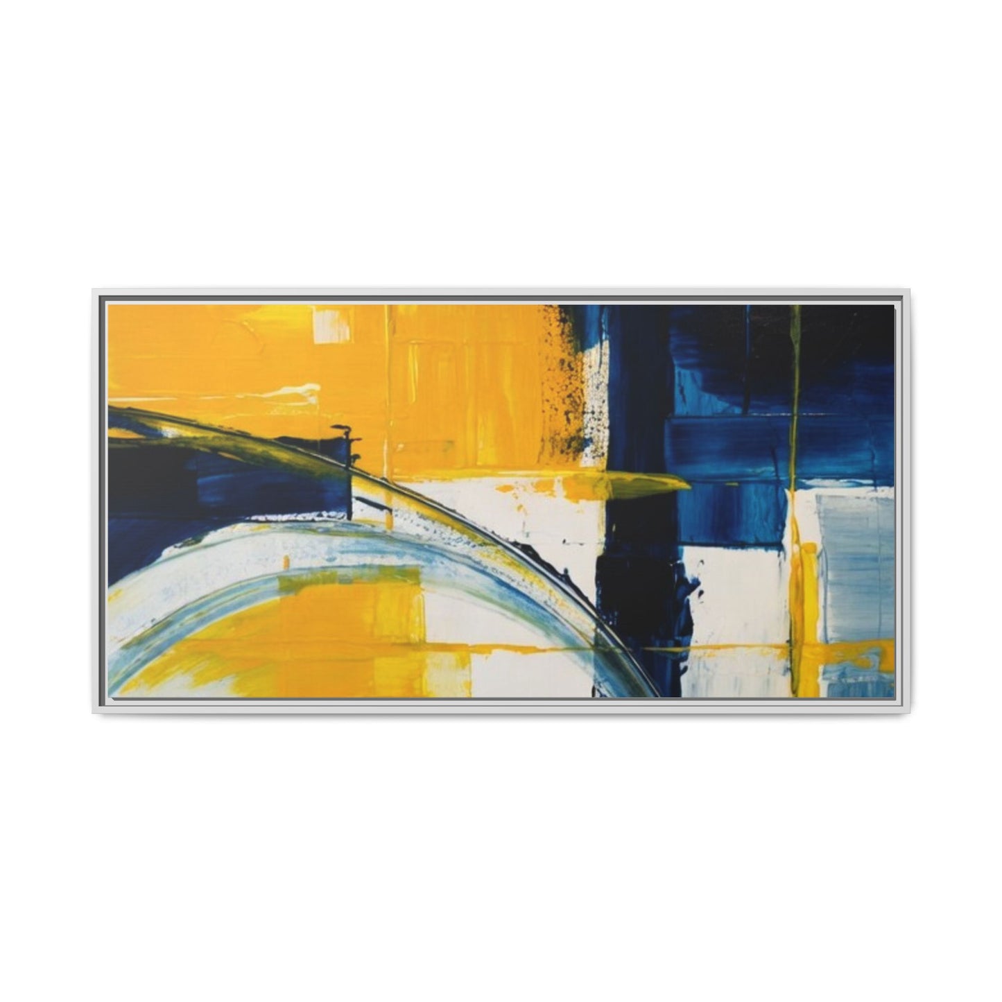 Abstract Yellow & Blue Framed Canvas Wall Art — Modern Matte Canvas Print