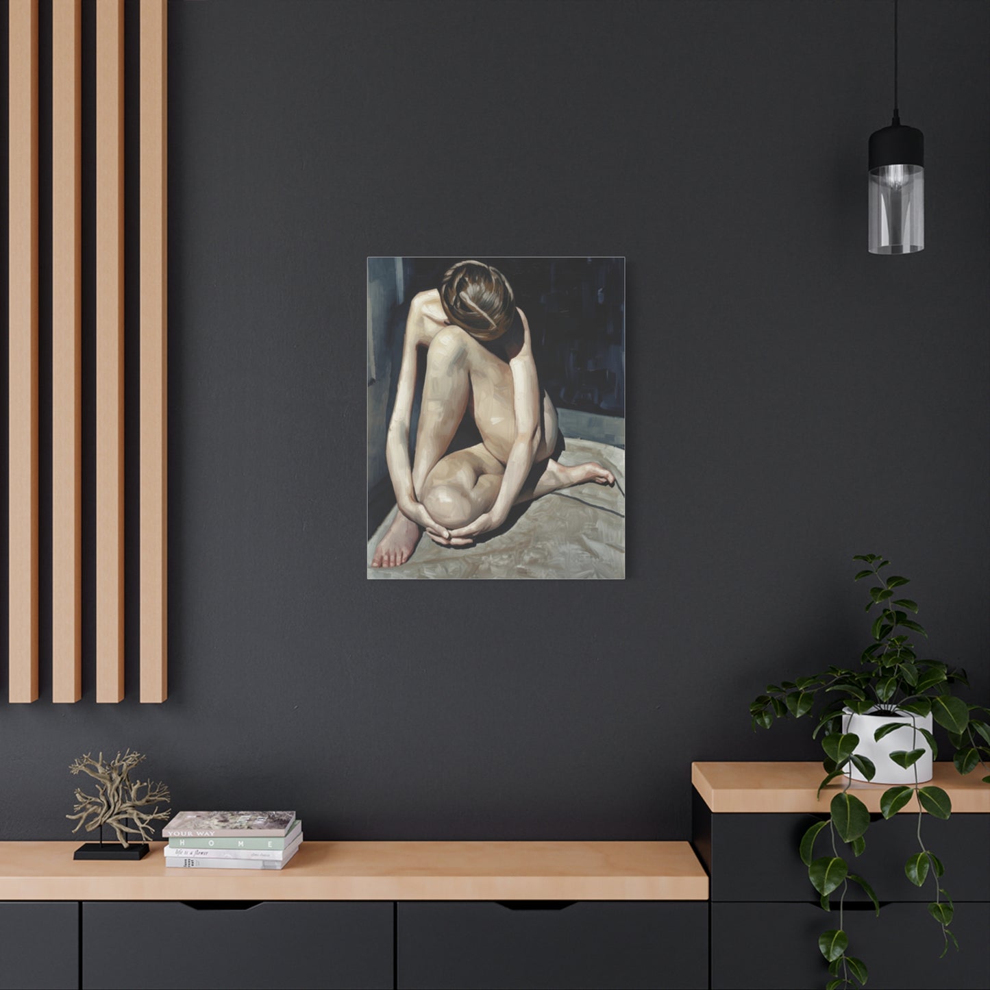 Figurative Nude Art Canvas Print — Contemplative Female Figure Matte Stretched