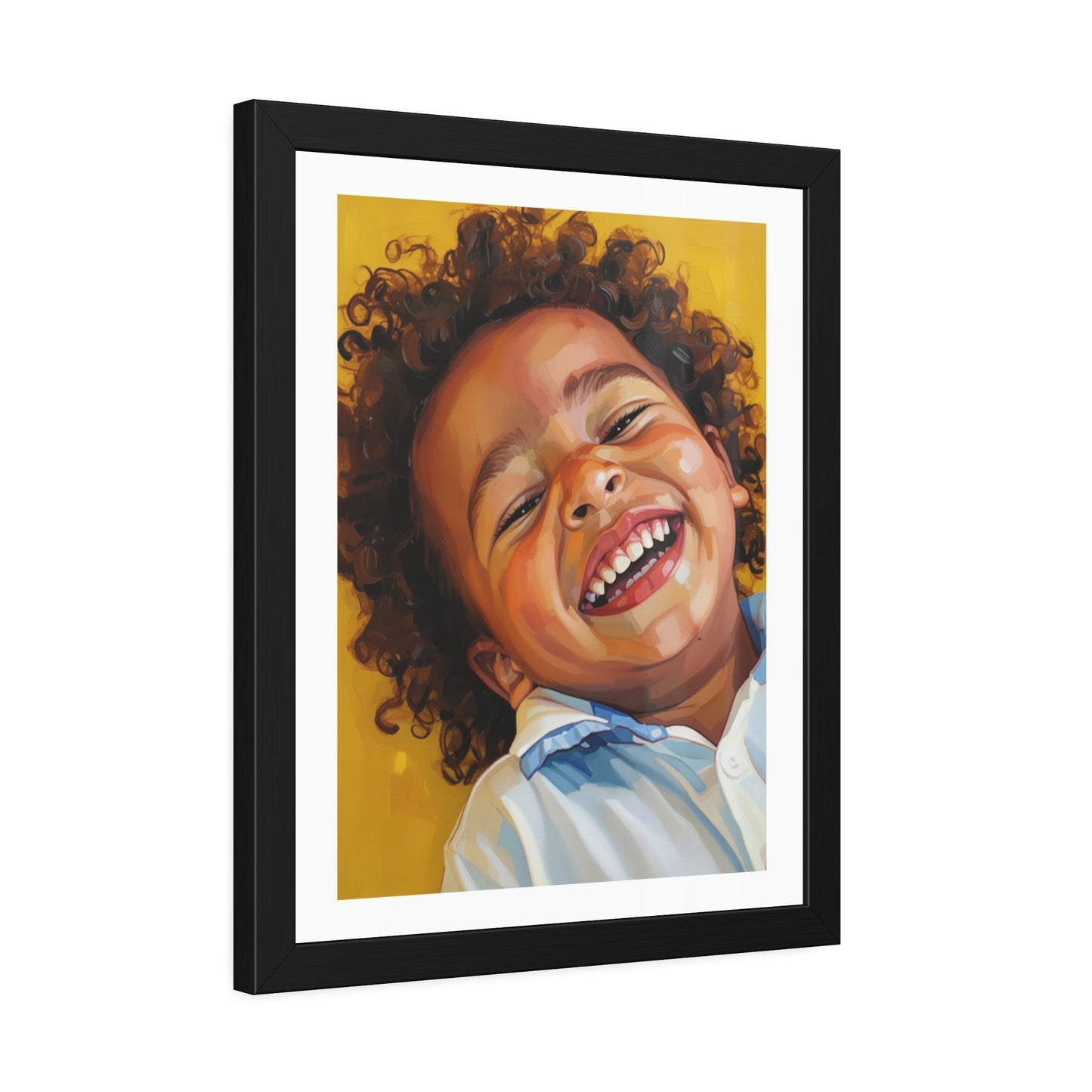 Framed Poster — Joyful Laughing Child Portrait, Colorful Nursery Wall Art
