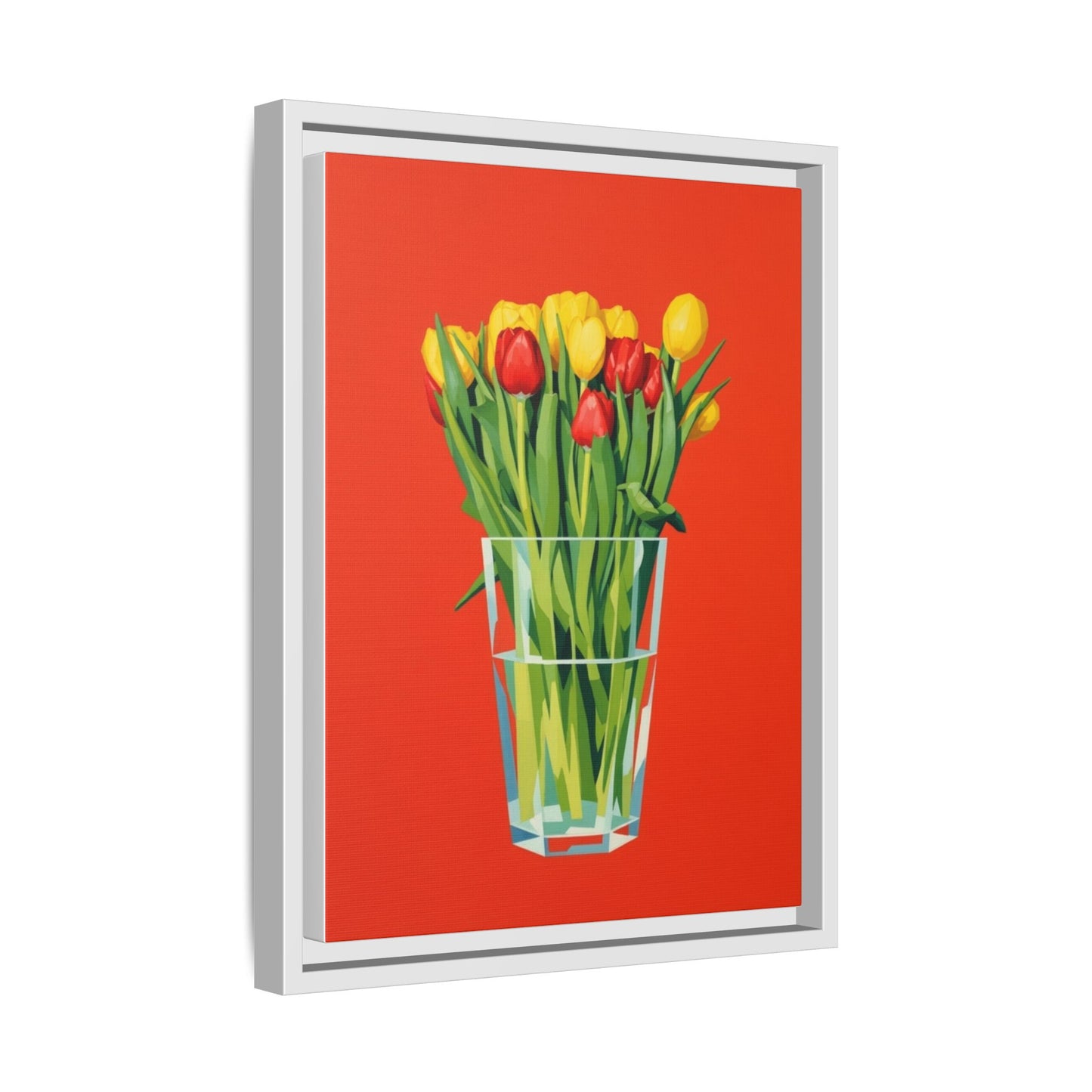 Framed Tulip Bouquet Matte Canvas Art — Vibrant Red Floral Wall Print