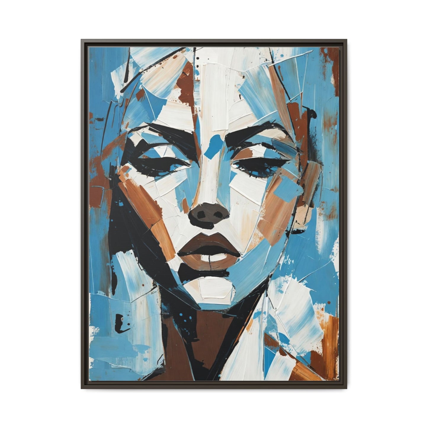 Abstract Blue Face Matte Canvas Wall Art — Framed Modern Portrait Print