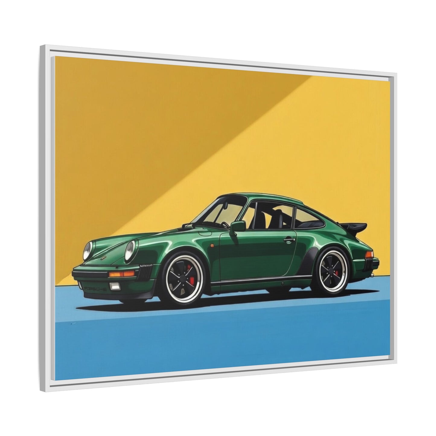 Framed Matte Canvas — Green Sports Car Wall Art