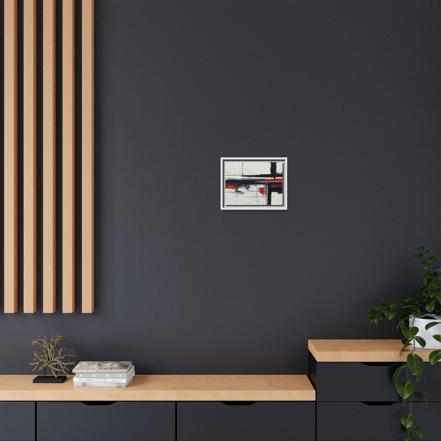 Abstract Red & Black Framed Canvas Art — Modern Matte Wall Painting